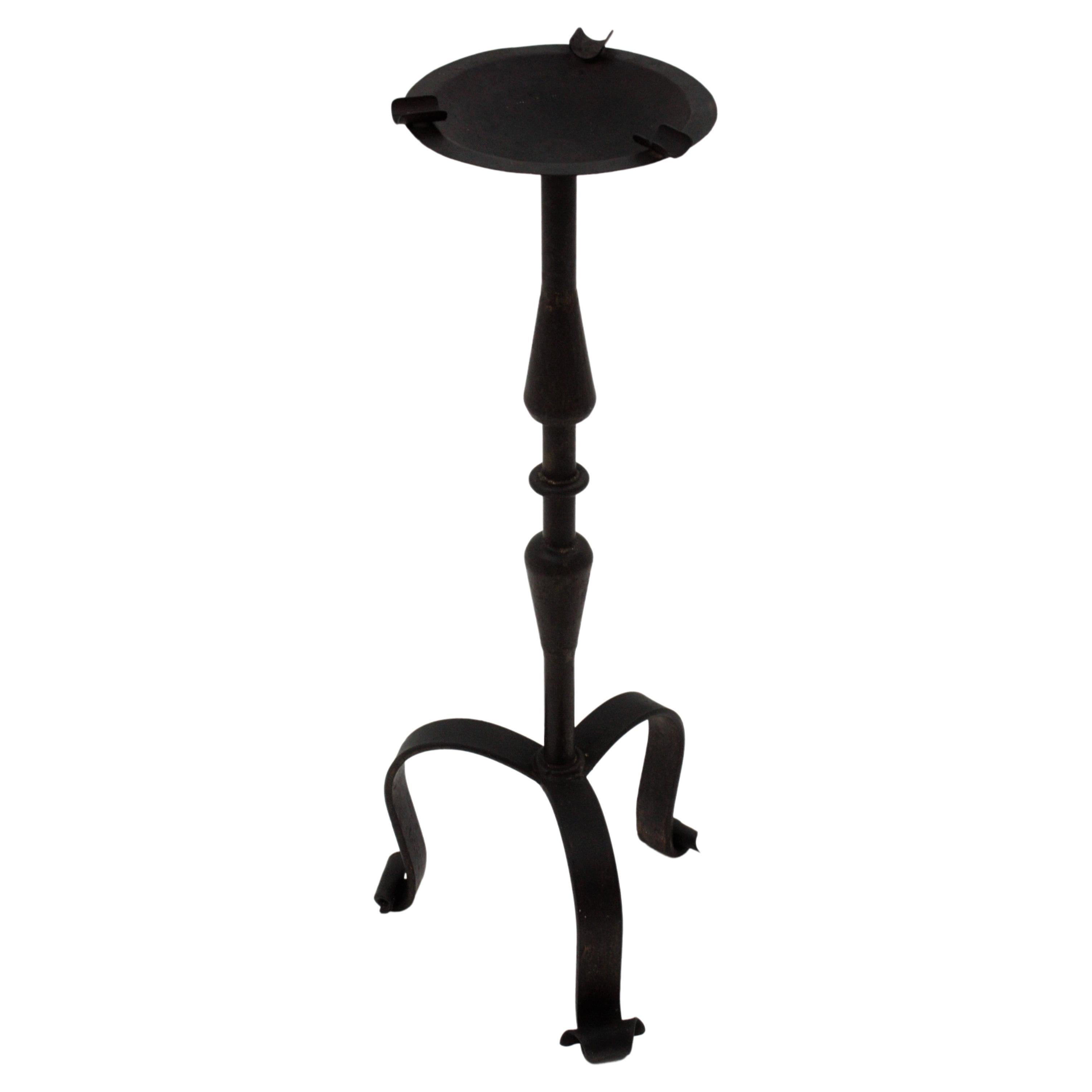 Gothic Revival Spanish Drinks Table / End Table / Floor Ashtray in Wrought Iron For Sale