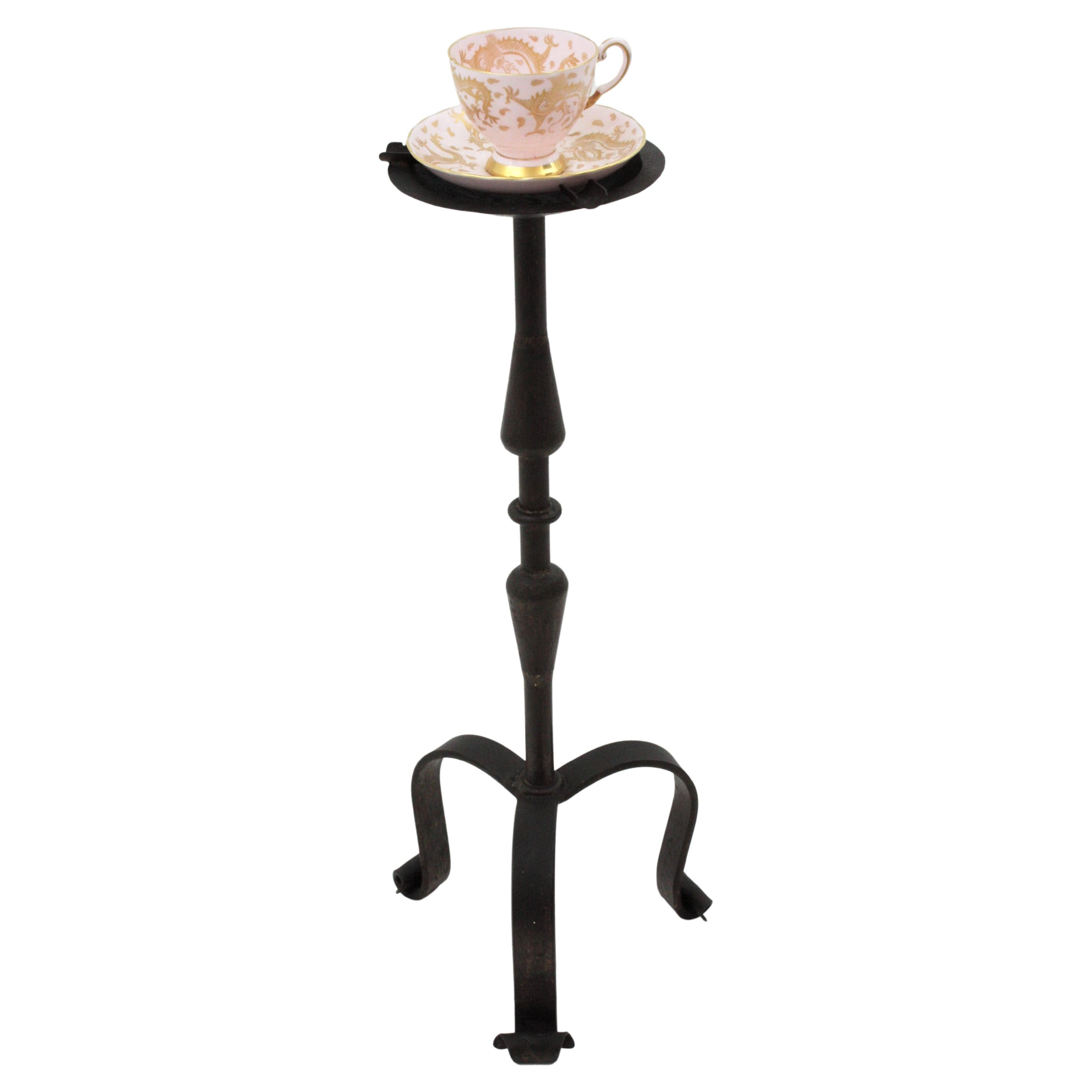 Spanish Drinks Table / End Table / Floor Ashtray in Wrought Iron For Sale
