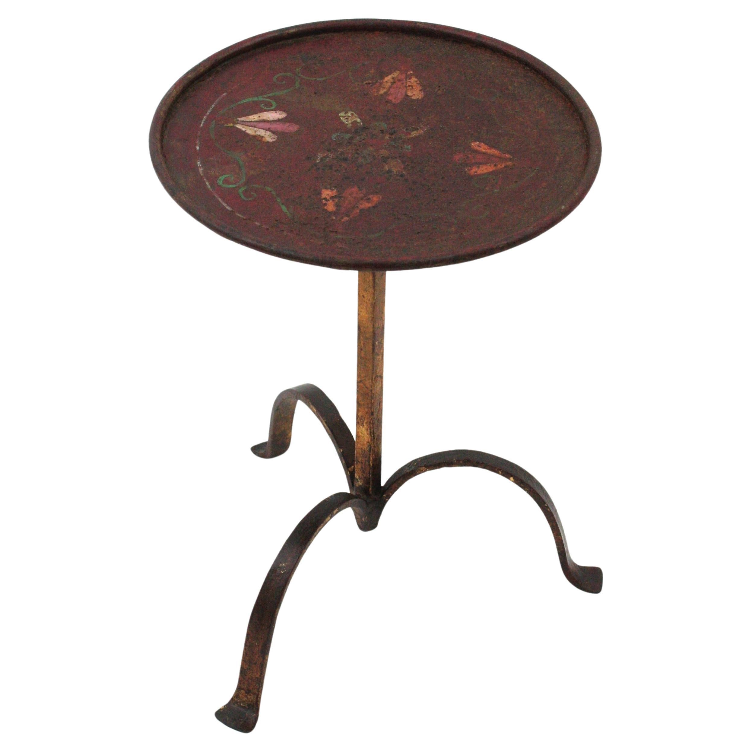 Spanish Drinks Table, End Table, Martini Table in Polychromed Gilt Iron, 1940s For Sale