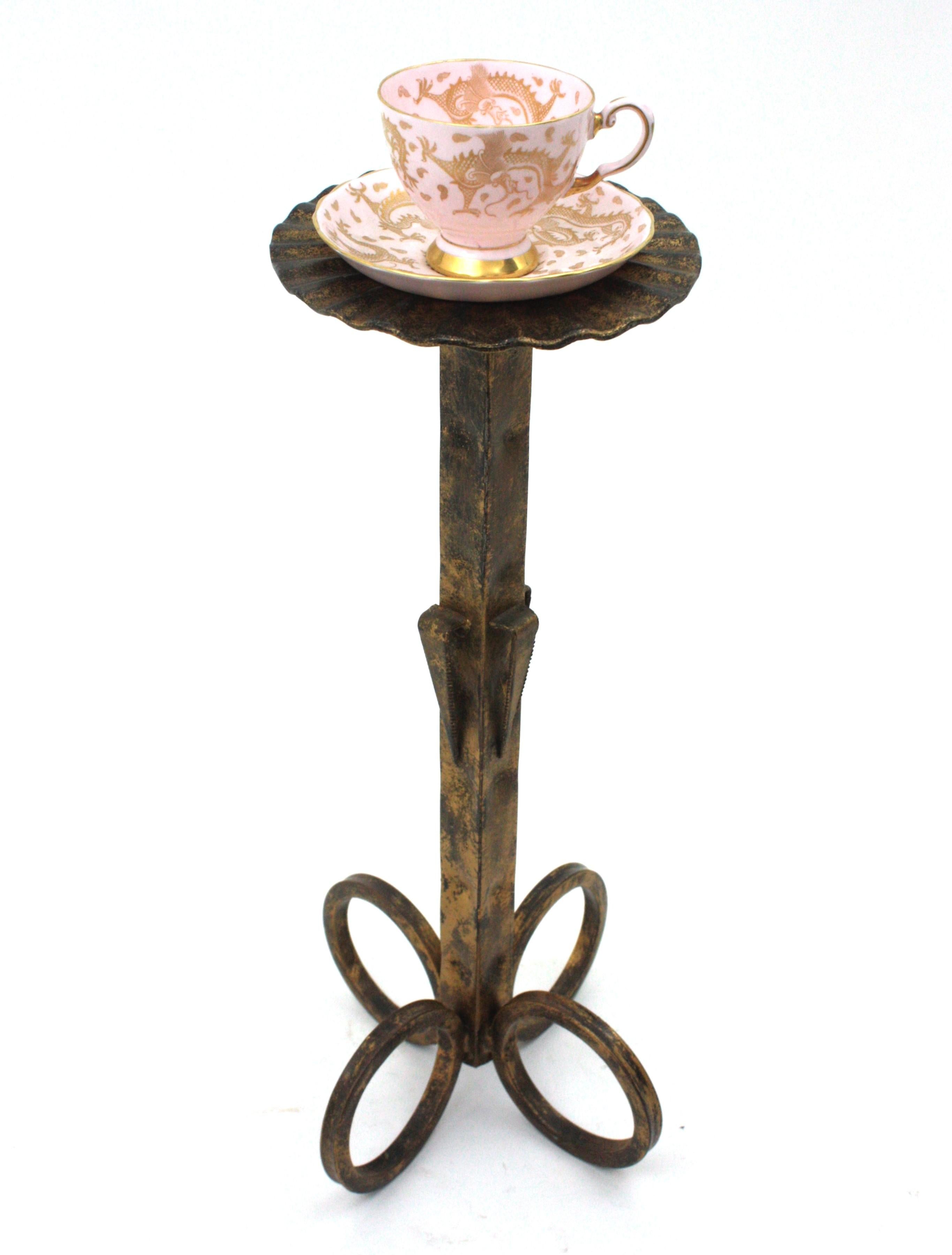 Spanish Drinks Table, End Table or Floor Ashtray with Loop Base, Gilt Iron For Sale 4