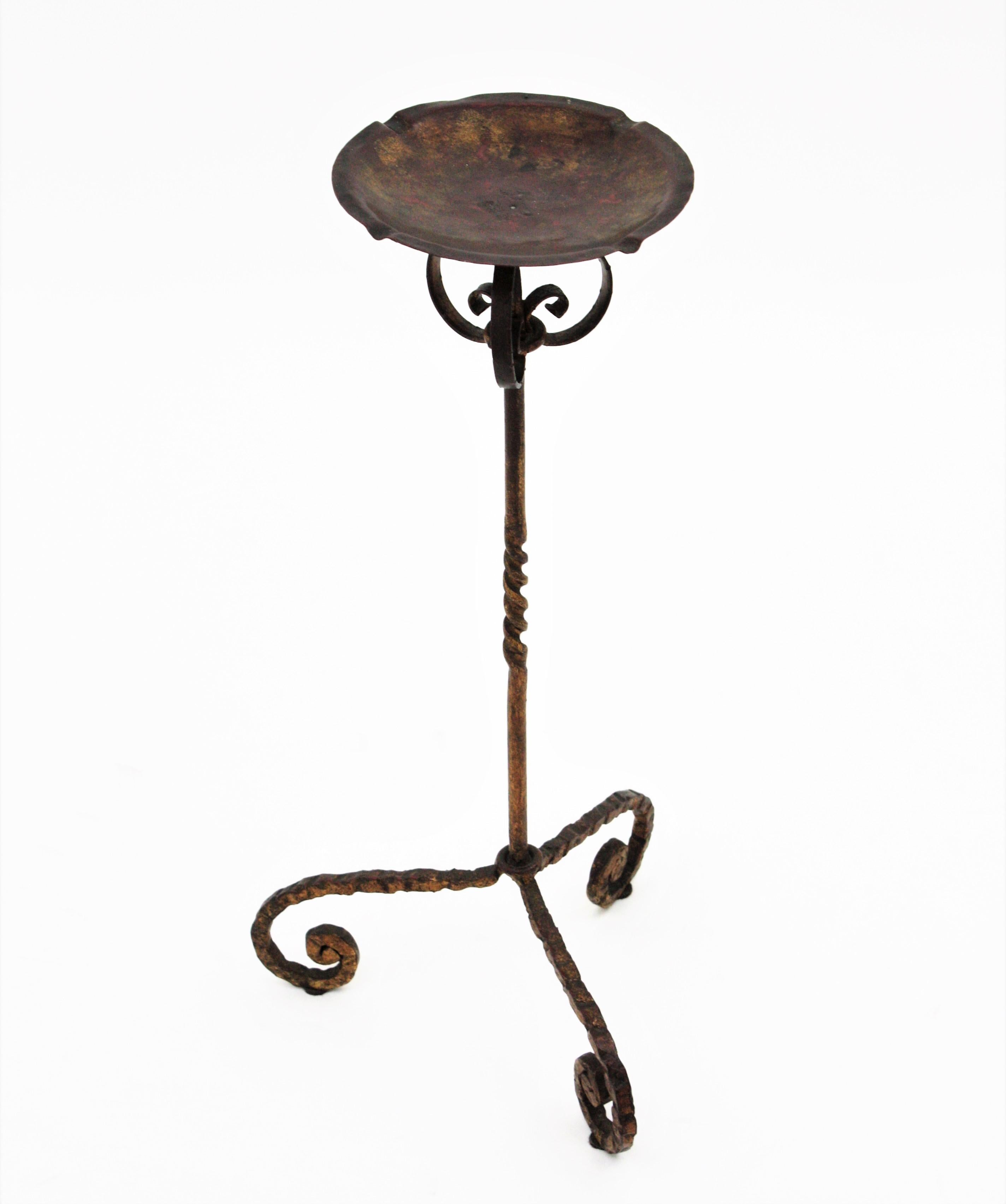 Metal Spanish Drinks Table / Side Table / Floor Ashtray, Wrought Iron, 1940s For Sale