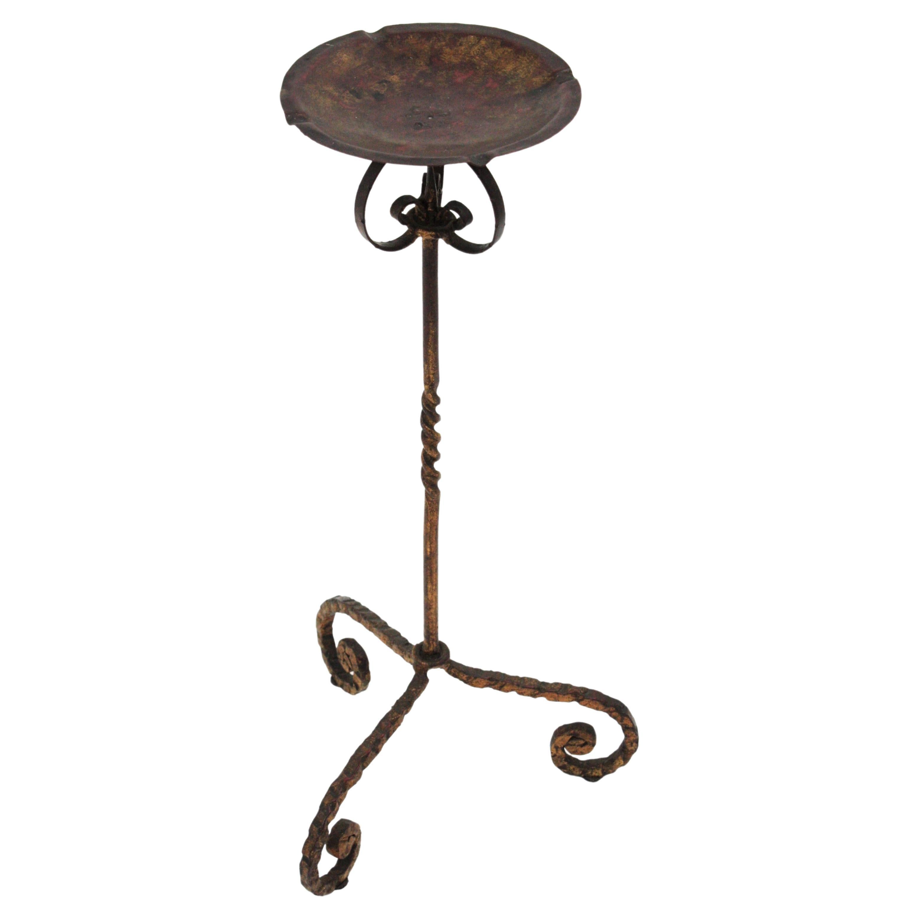 Spanish Drinks Table / Side Table / Floor Ashtray, Wrought Iron, 1940s For Sale