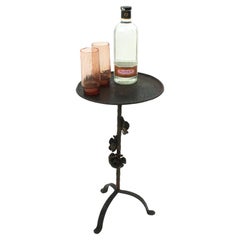 Spanish Drinks Table Gueridon with Floral Details, Parcel-Gilt Iron, 1950s