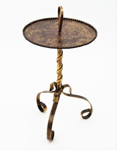 Spanish Drinks Table Gueridon with Handle , Wrought Gilt Iron