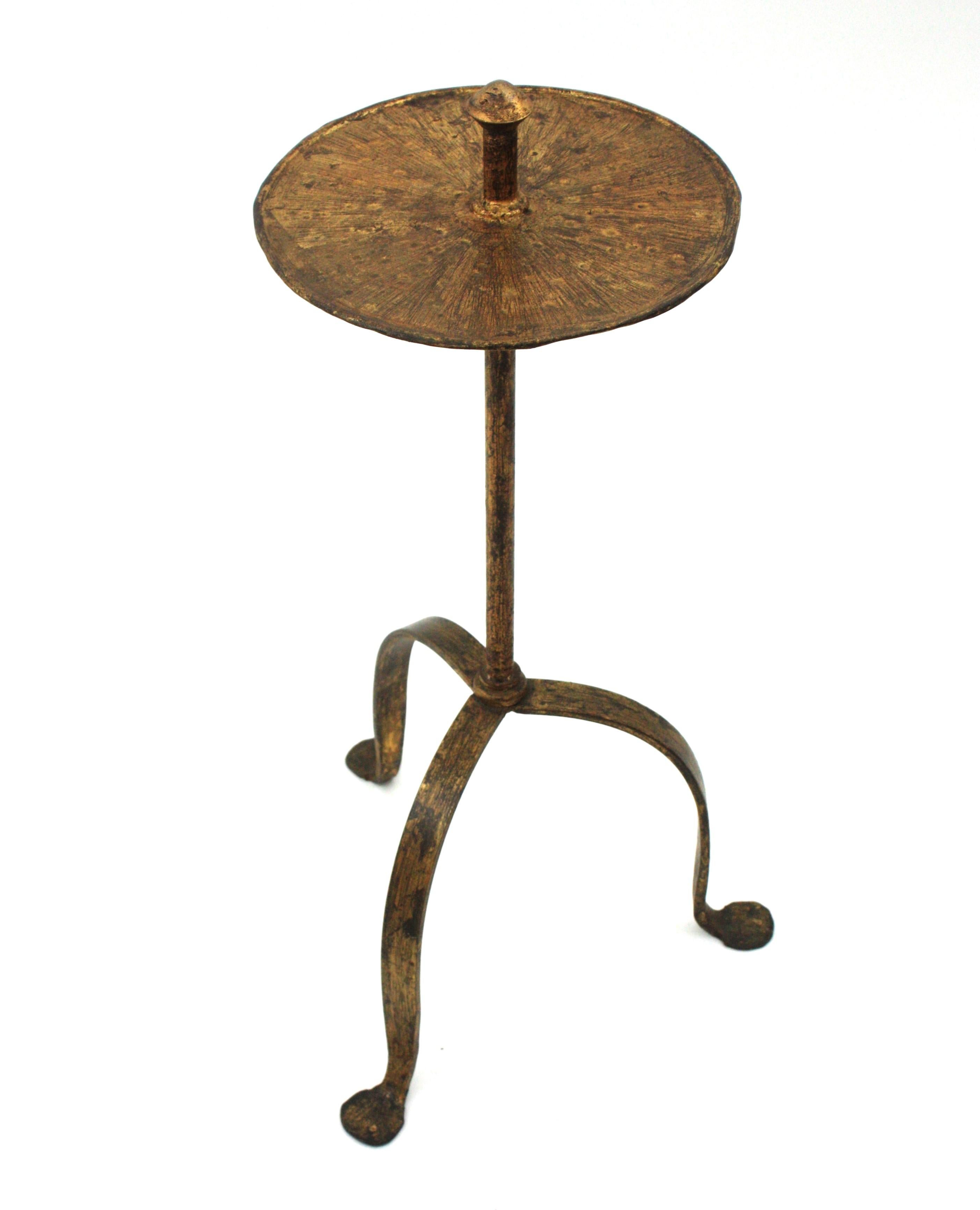 Spanish 1940s Wrought Iron Gilt Drinks Table / Side Table, Handle Detail For Sale 4
