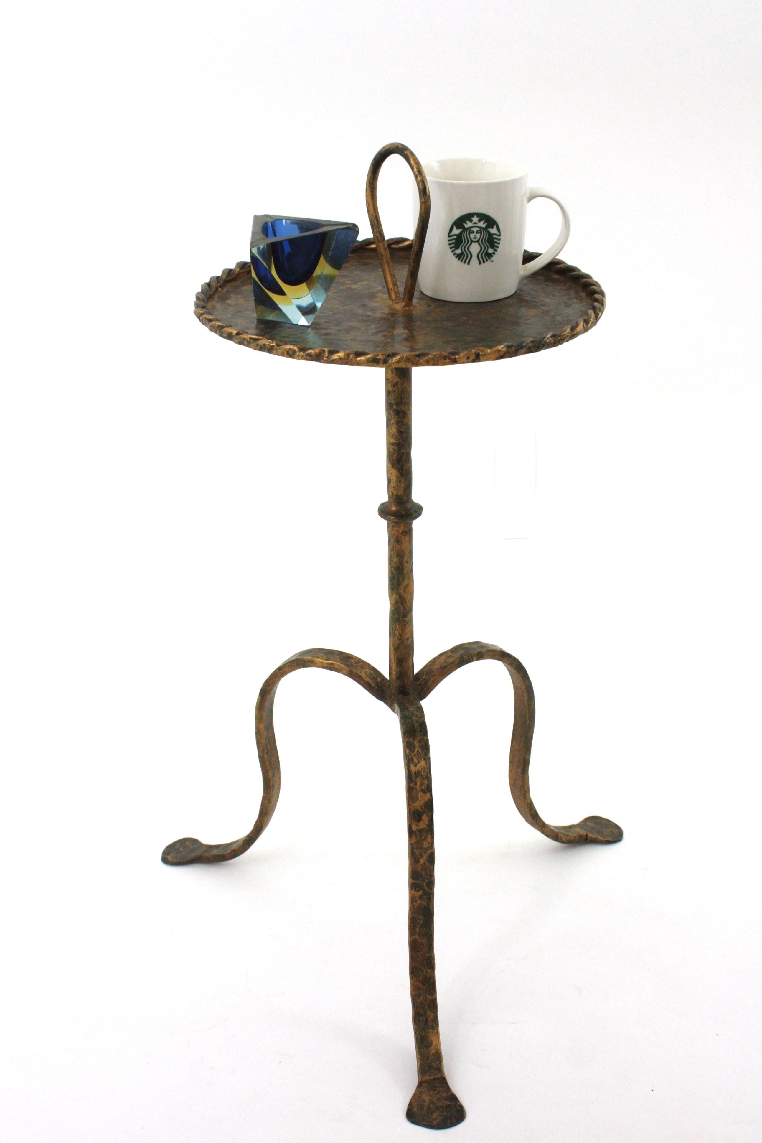 Spanish Drinks Table Gueridon with Handle , Wrought Gilt Iron For Sale 8
