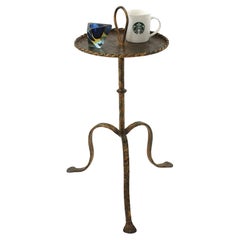 Spanish Drinks Table Gueridon with Handle , Wrought Gilt Iron