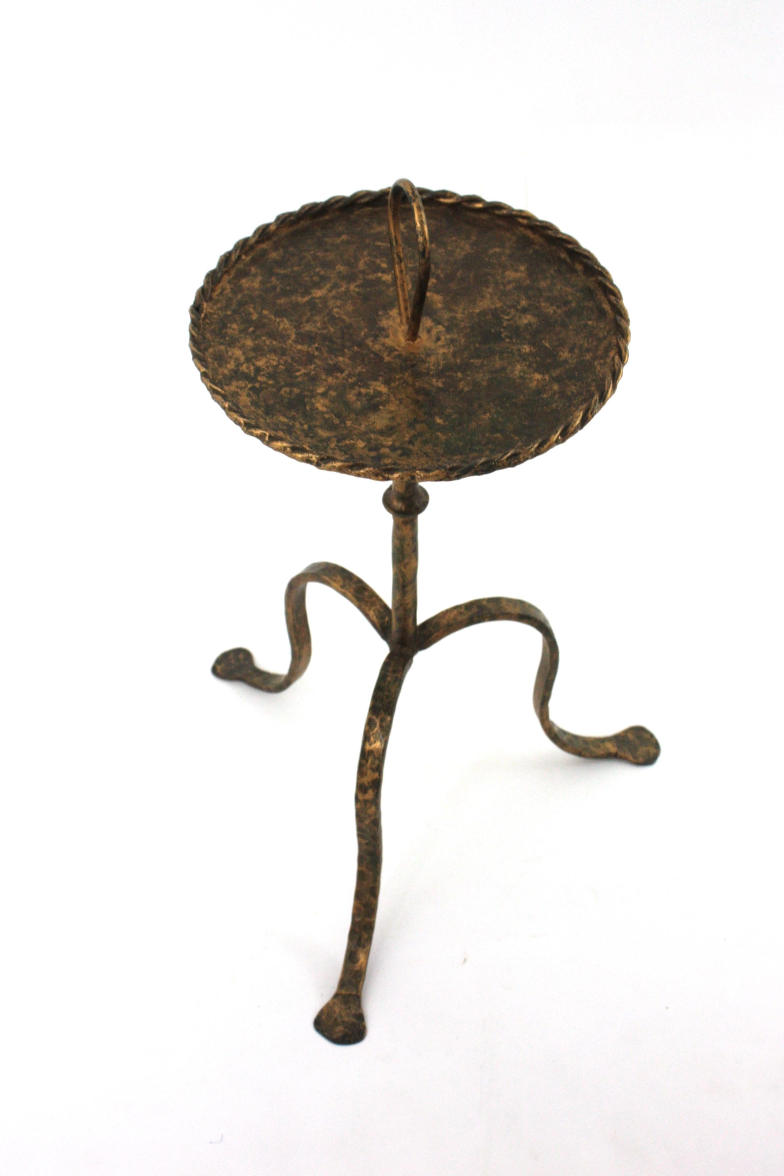 20th Century Spanish Drinks Table Gueridon with Handle , Wrought Gilt Iron For Sale