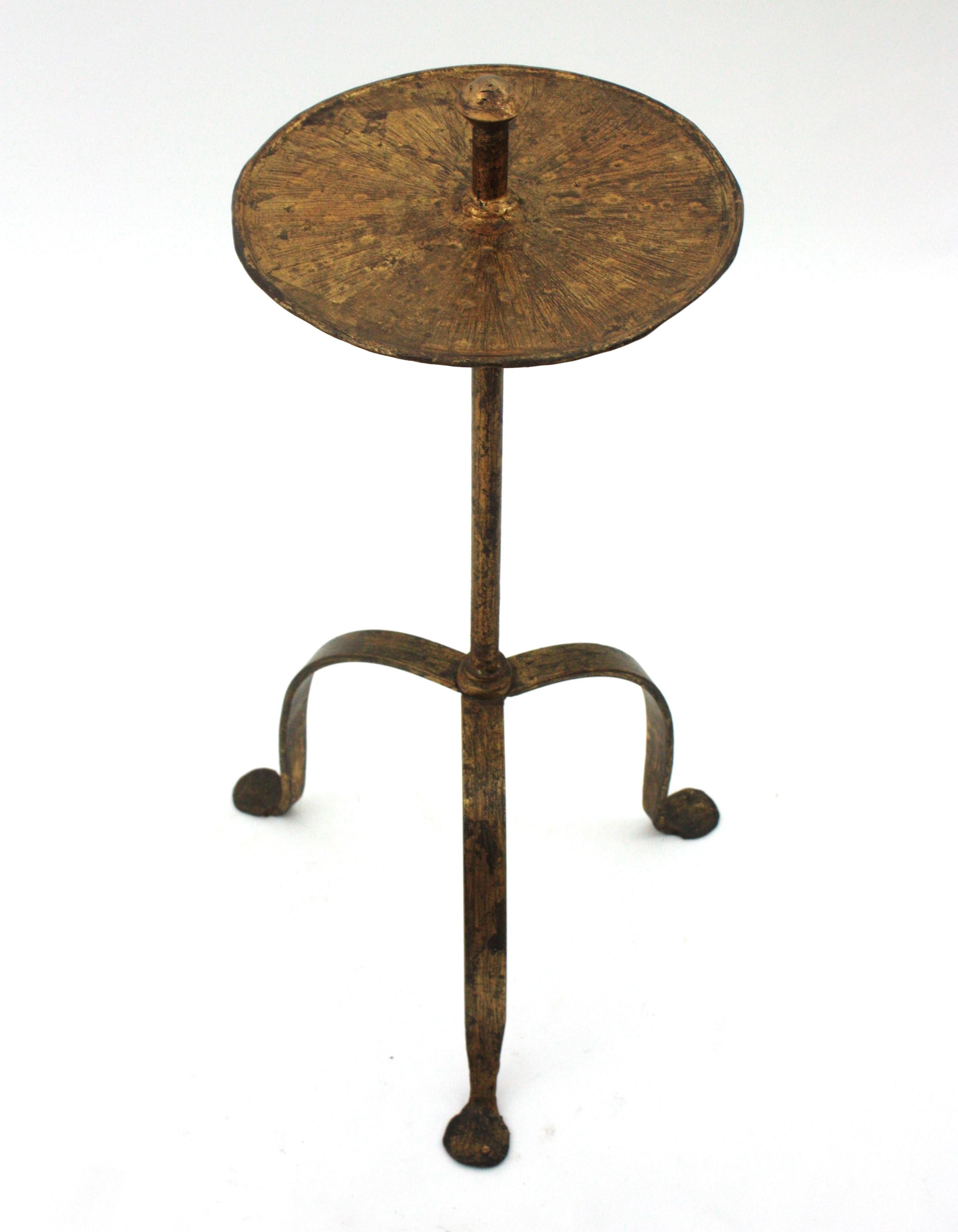 Spanish 1940s Wrought Iron Gilt Drinks Table / Side Table, Handle Detail For Sale 2