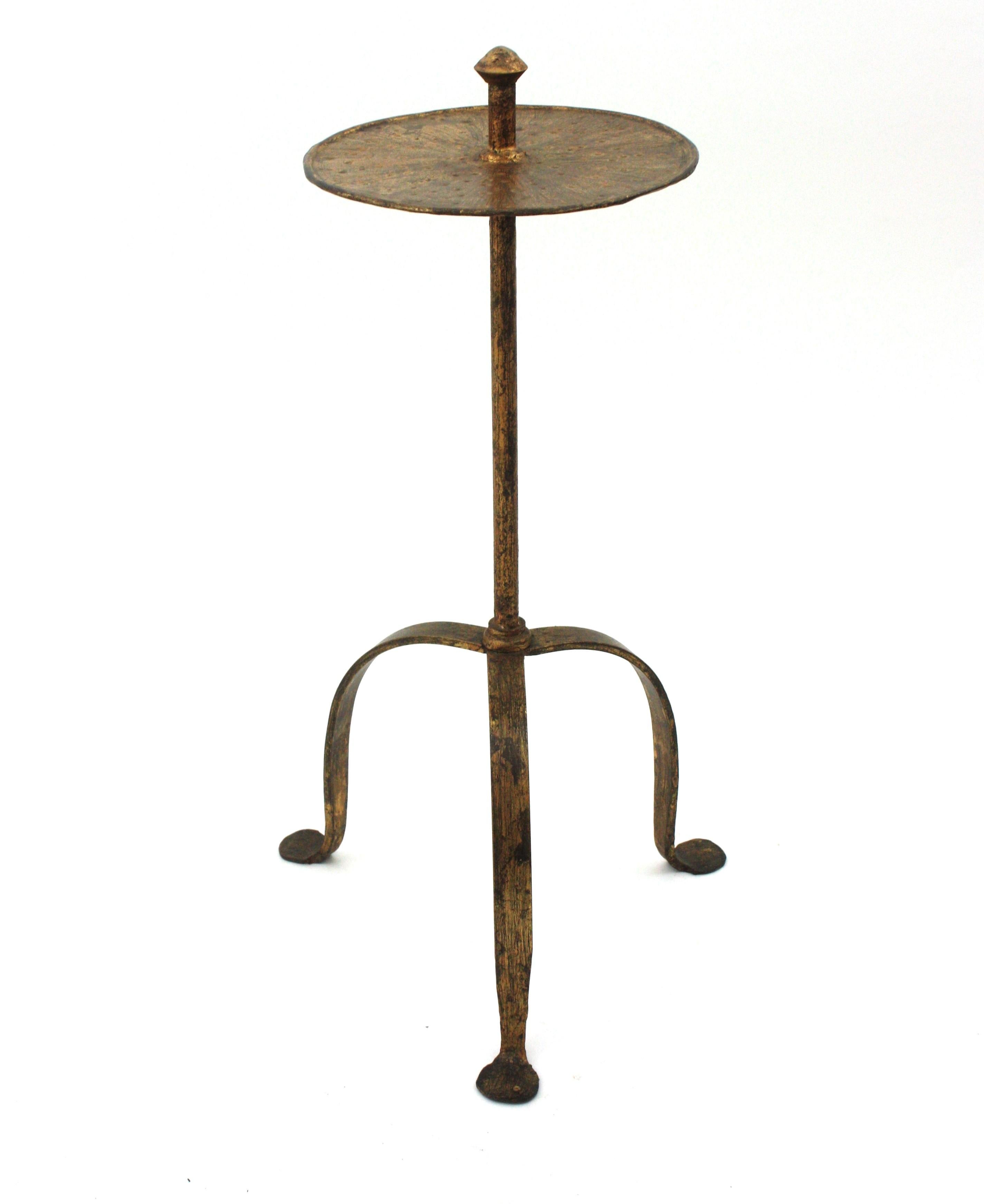Spanish 1940s Wrought Iron Gilt Drinks Table / Side Table, Handle Detail For Sale 3