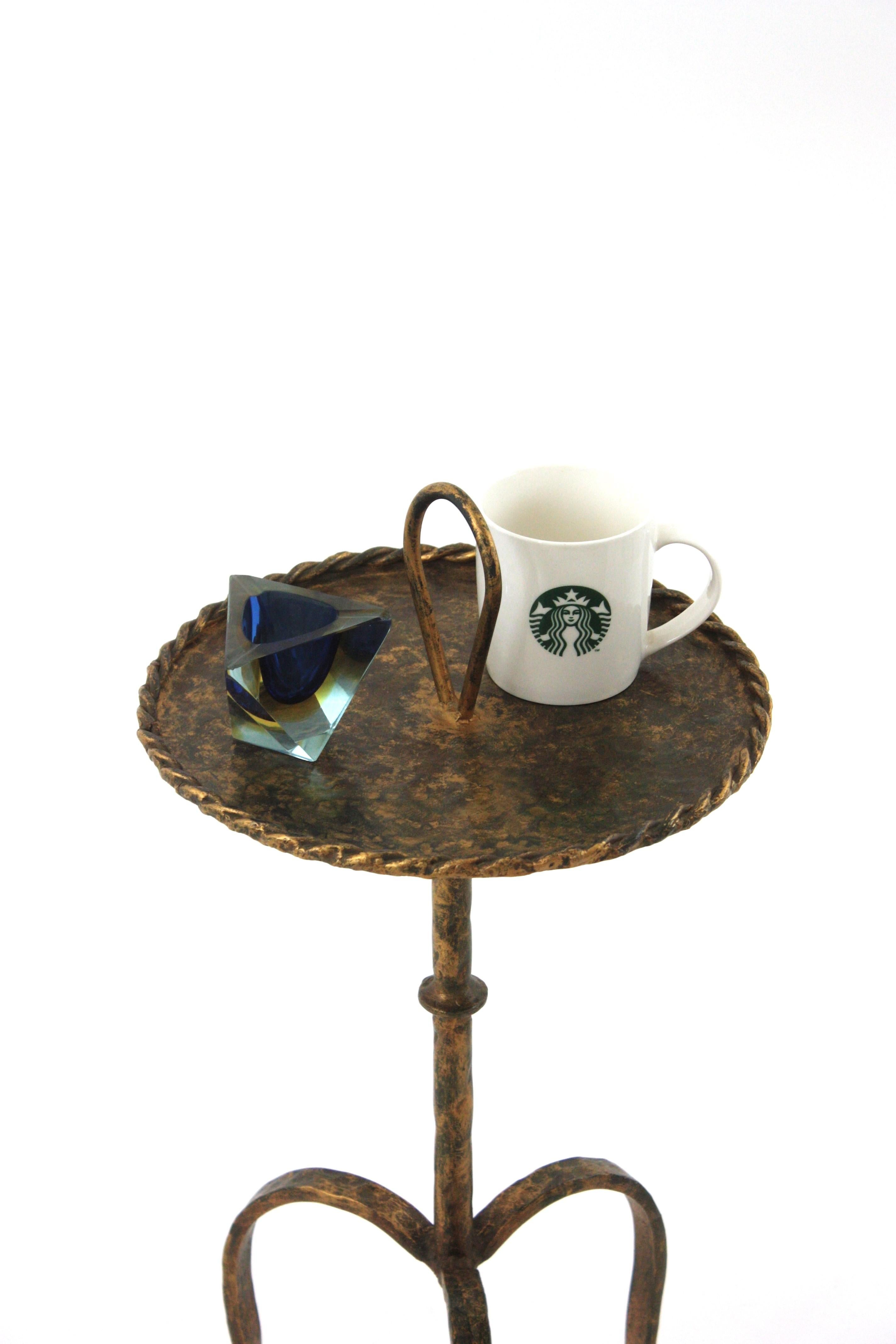 Spanish Drinks Table Gueridon with Handle , Wrought Gilt Iron For Sale 3
