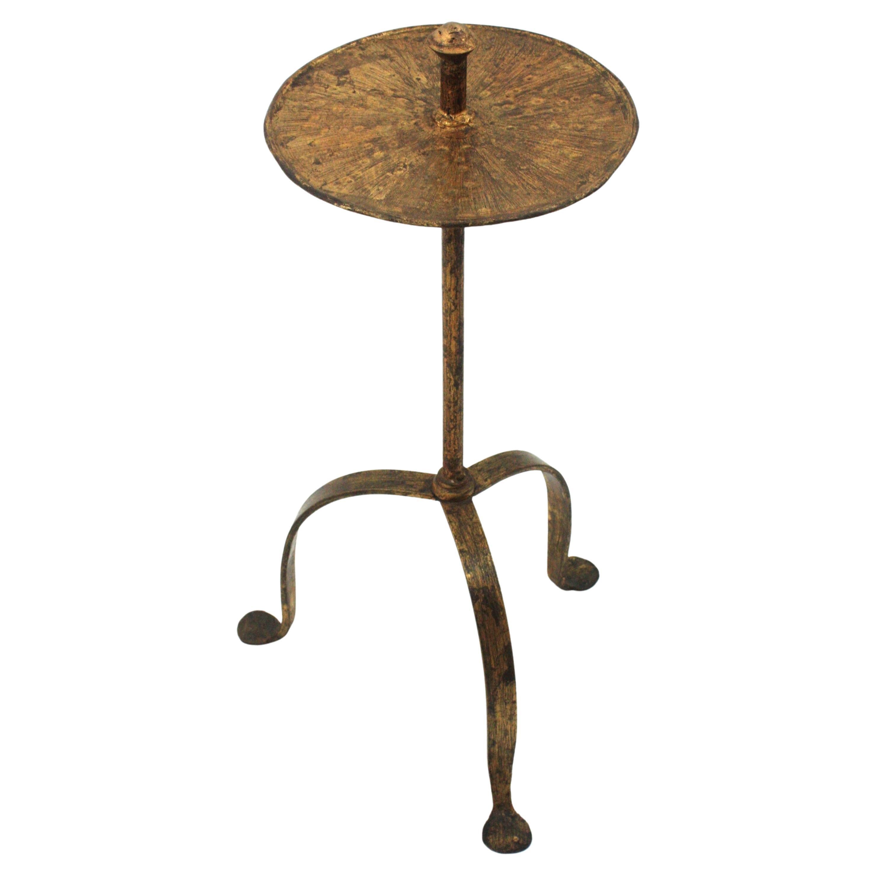 Spanish 1940s Wrought Iron Gilt Drinks Table / Side Table, Handle Detail For Sale