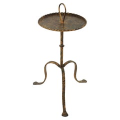 Spanish Drinks Table Gueridon with Handle , Wrought Gilt Iron