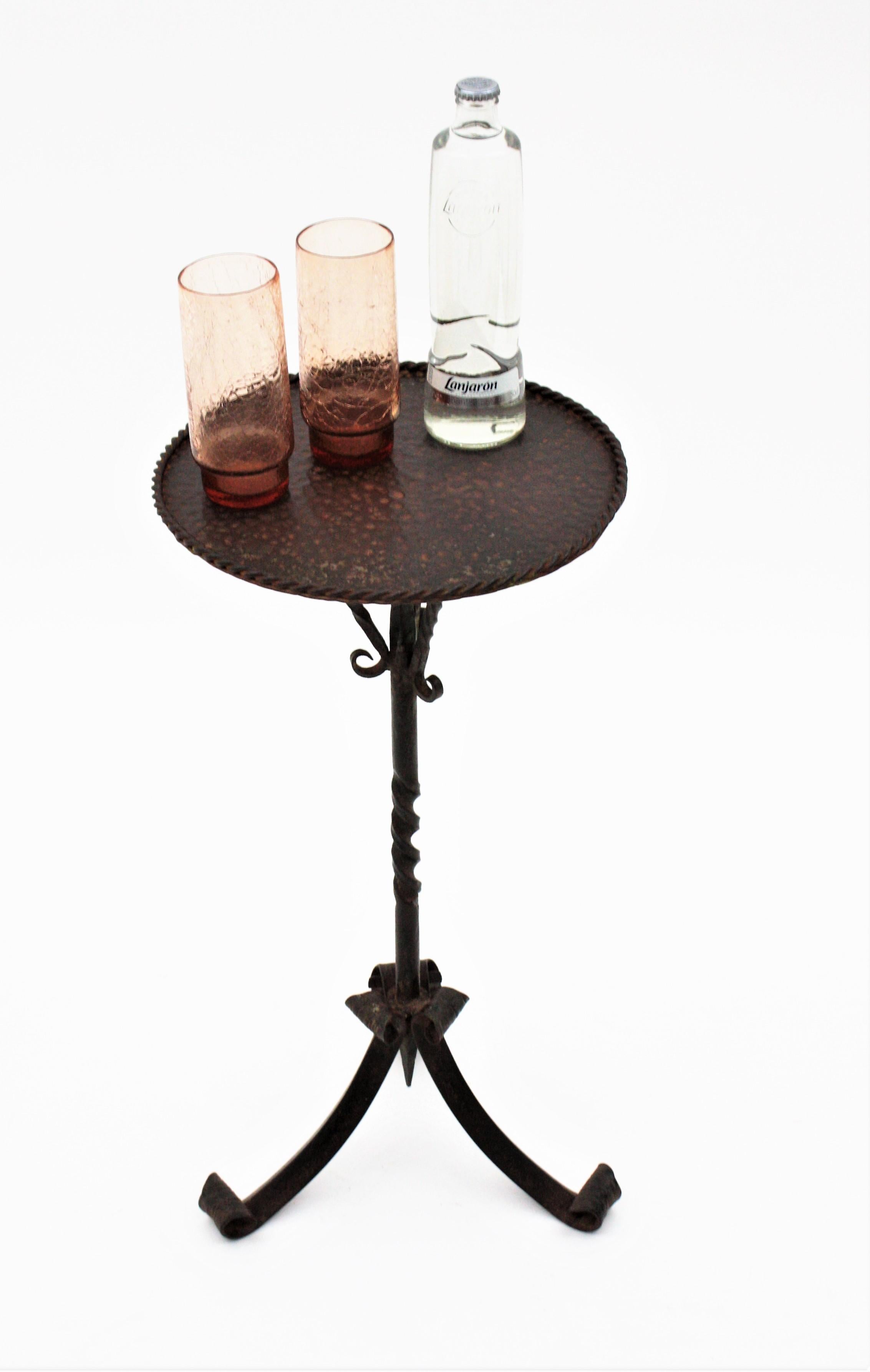 Gothic Revival Spanish Side Table Gueridon / Drinks Table, Wrought Iron For Sale