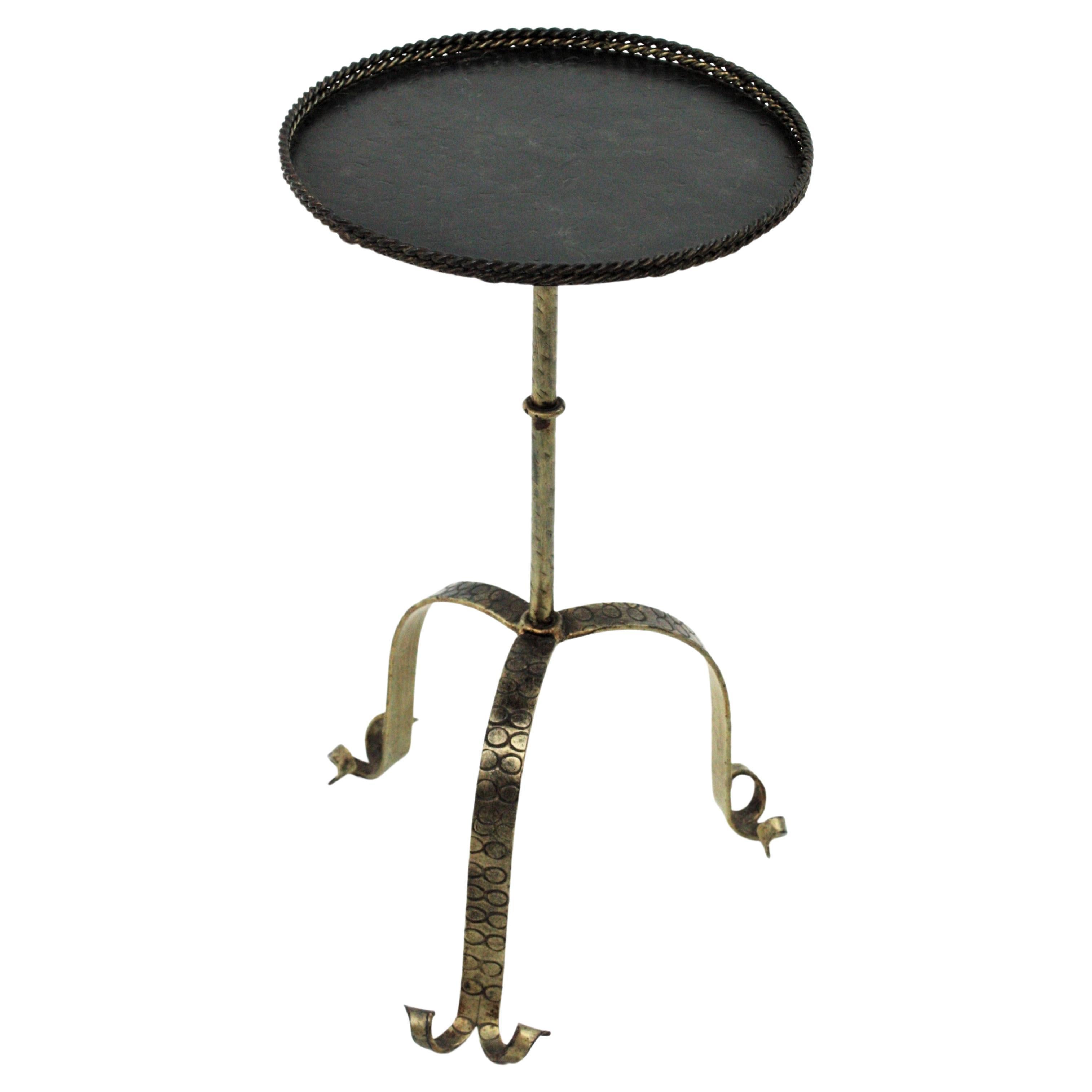 Spanish Drinks Table / Martini Table / End Table in Gilt and Black Iron For Sale