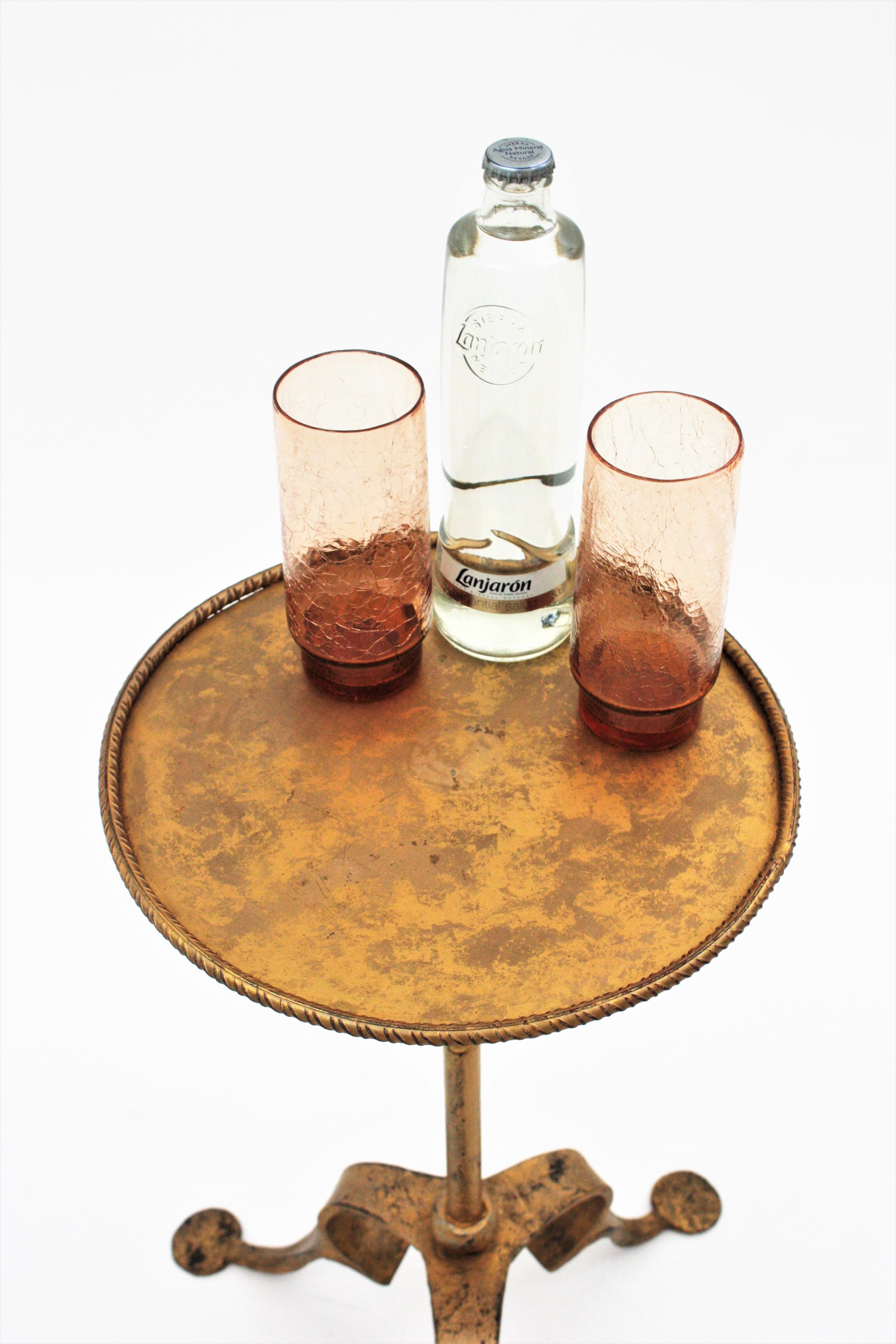 Spanish Wrought Gilt Iron Side Table / Drinks Table / Martini Table, 1950s For Sale 7
