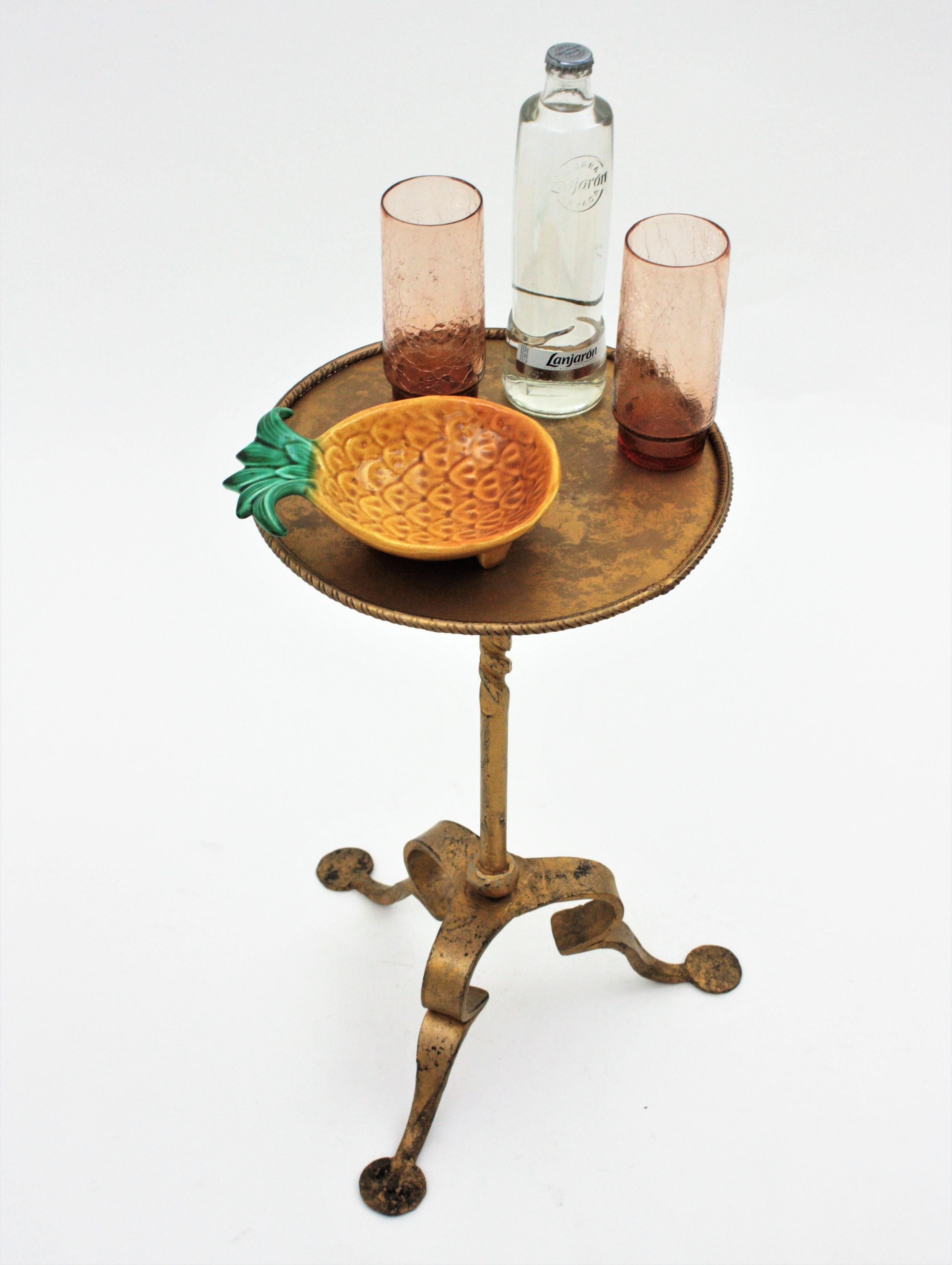 Spanish Wrought Gilt Iron Side Table / Drinks Table / Martini Table, 1950s For Sale 8