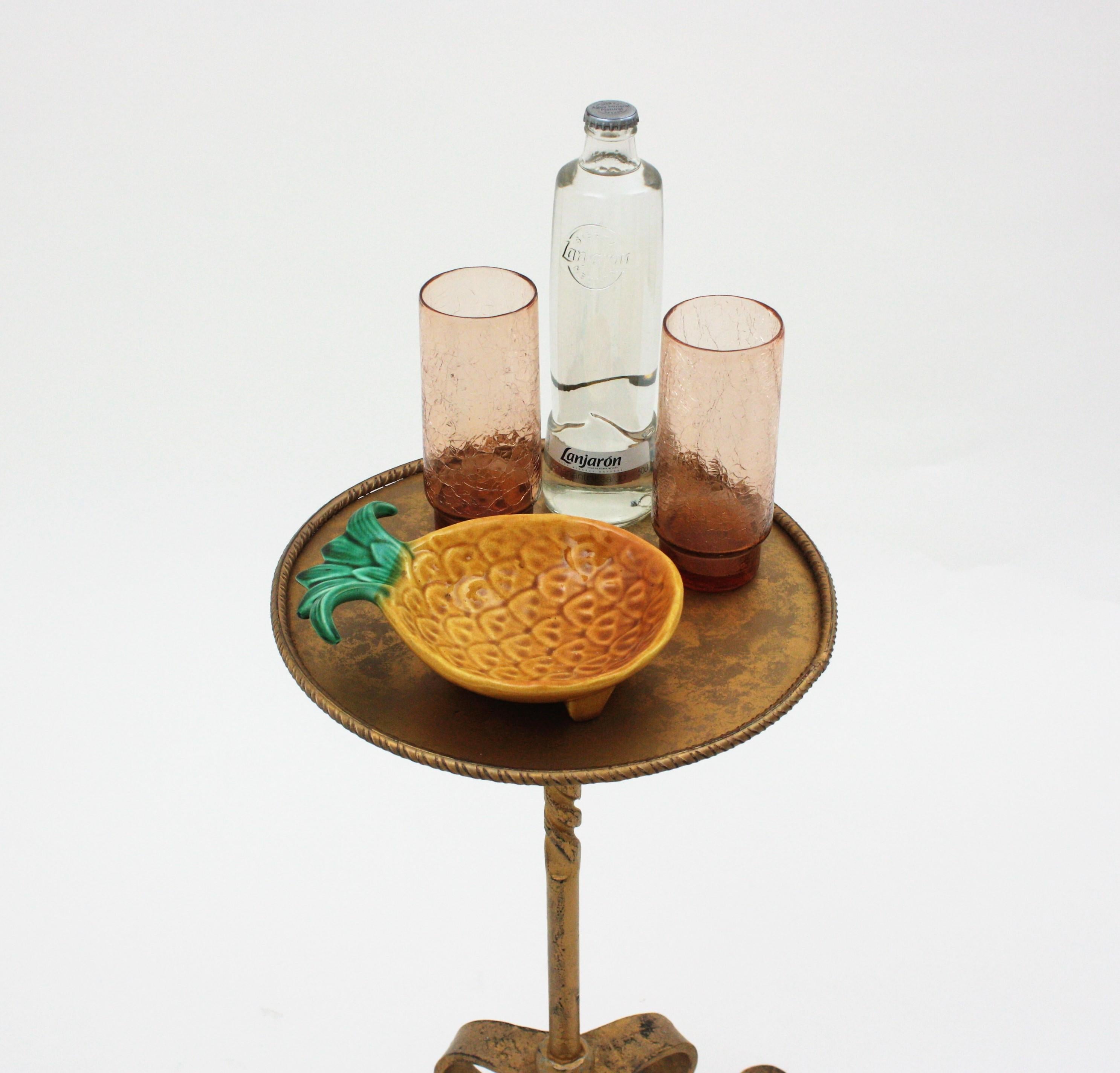 20th Century Spanish Gilt Iron Drinks Side Table / Martini Table, 1950s For Sale