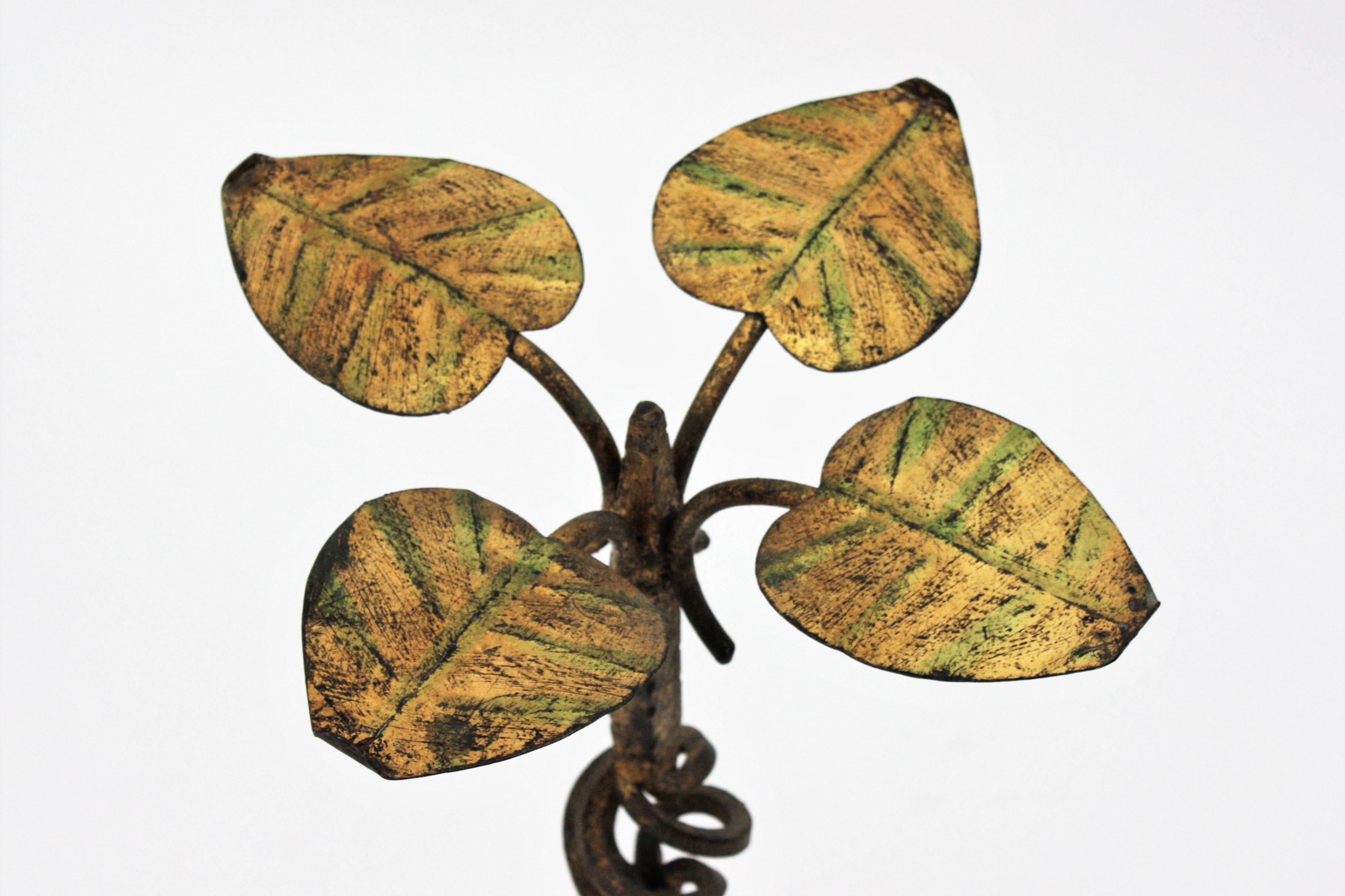 Spanish Drinks Table or Side Table with Foliage Design, Gilt Iron and Glass 8