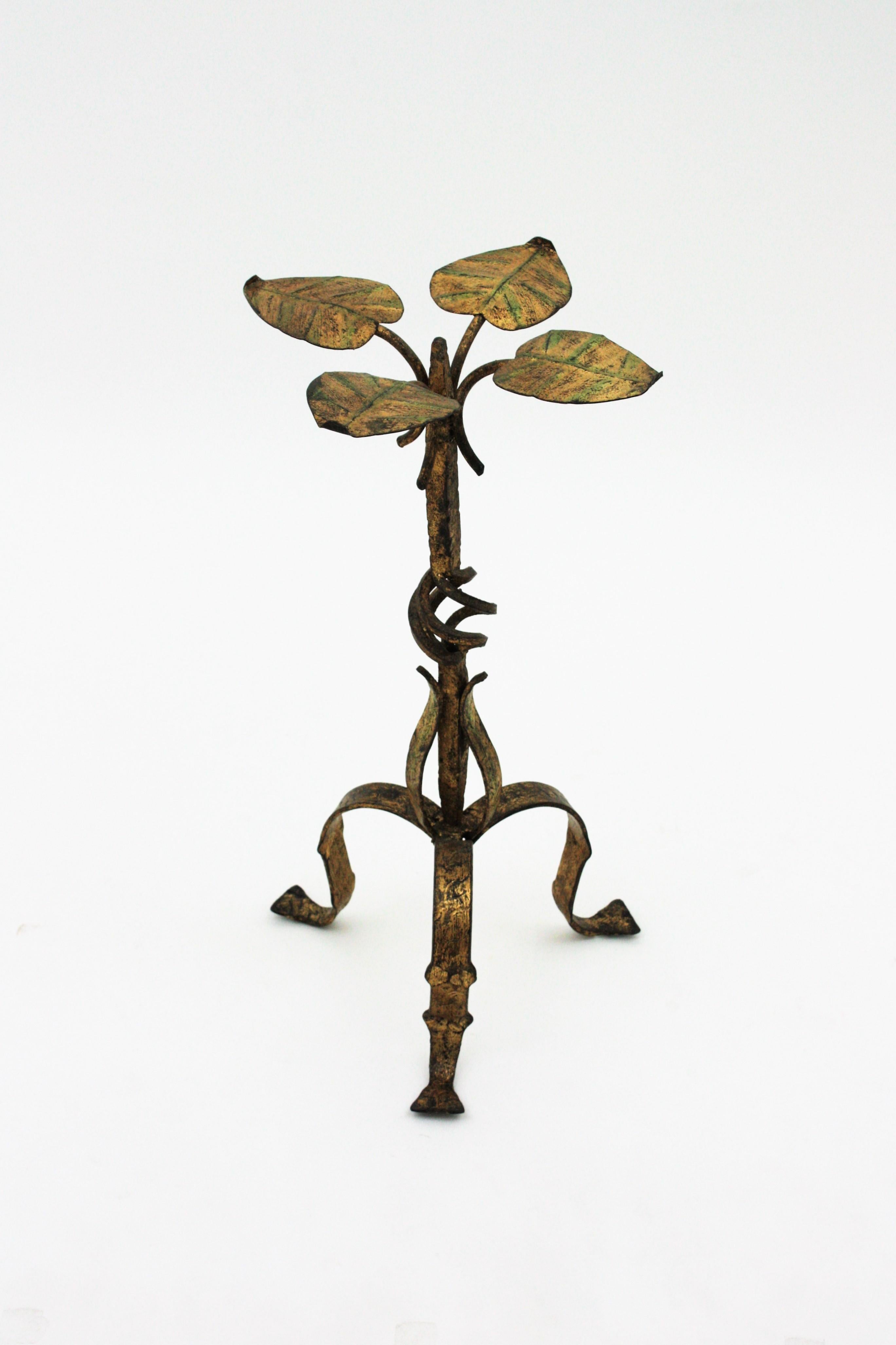 Spanish Drinks Table or Side Table with Foliage Design, Gilt Iron and Glass 9