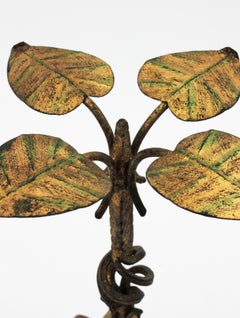 Spanish Drinks Table or Side Table with Foliage Design, Gilt Iron and Glass