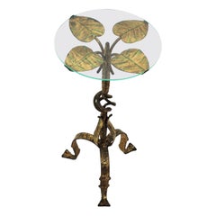 Spanish Drinks Table or Side Table with Foliage Design, Gilt Iron and Glass