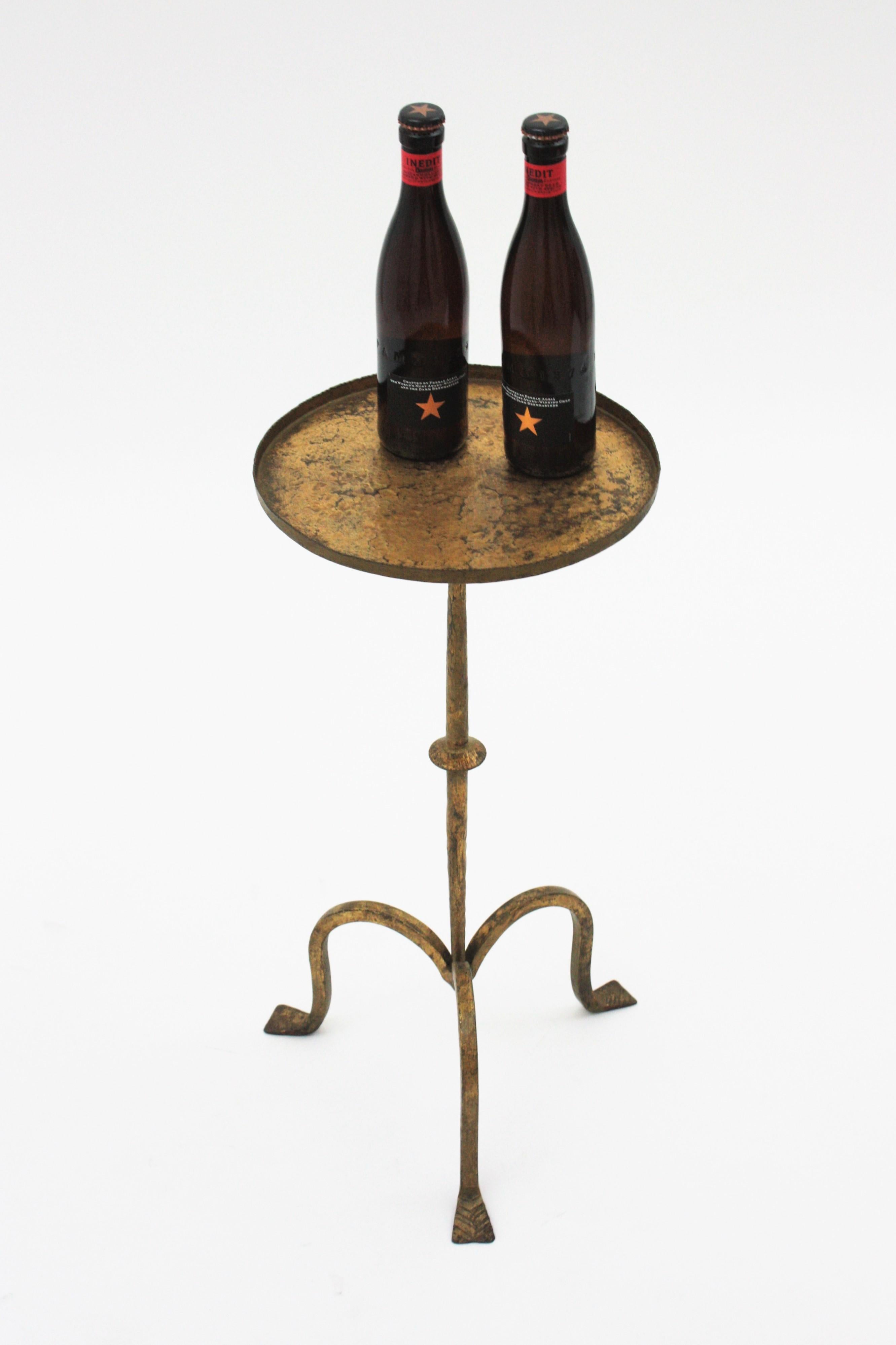 Gothic Spanish 1940s Gilt Side Table / Drinks Table / Martini Table, Wrought Iron