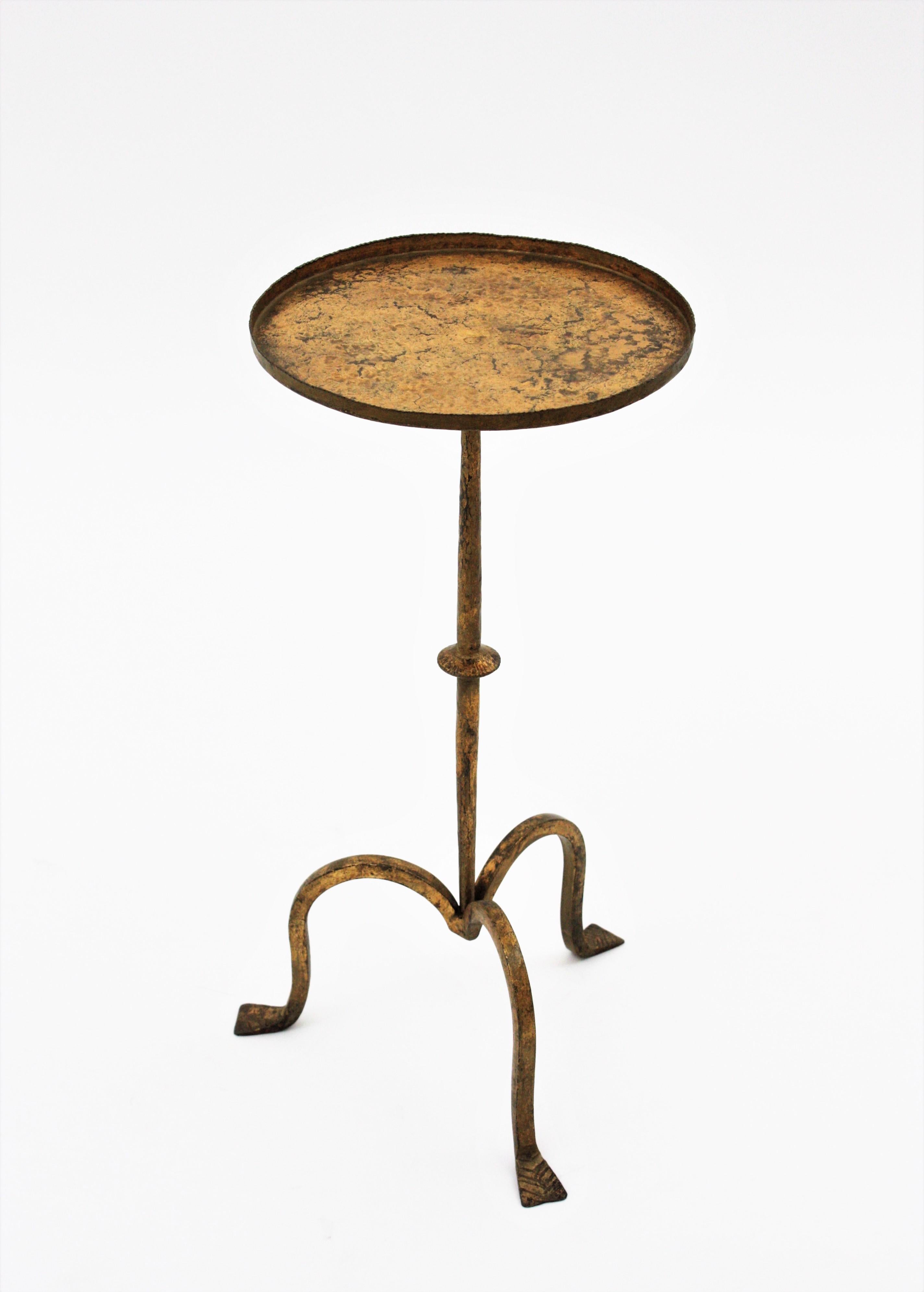 Hand-Crafted Spanish 1940s Gilt Side Table / Drinks Table / Martini Table, Wrought Iron