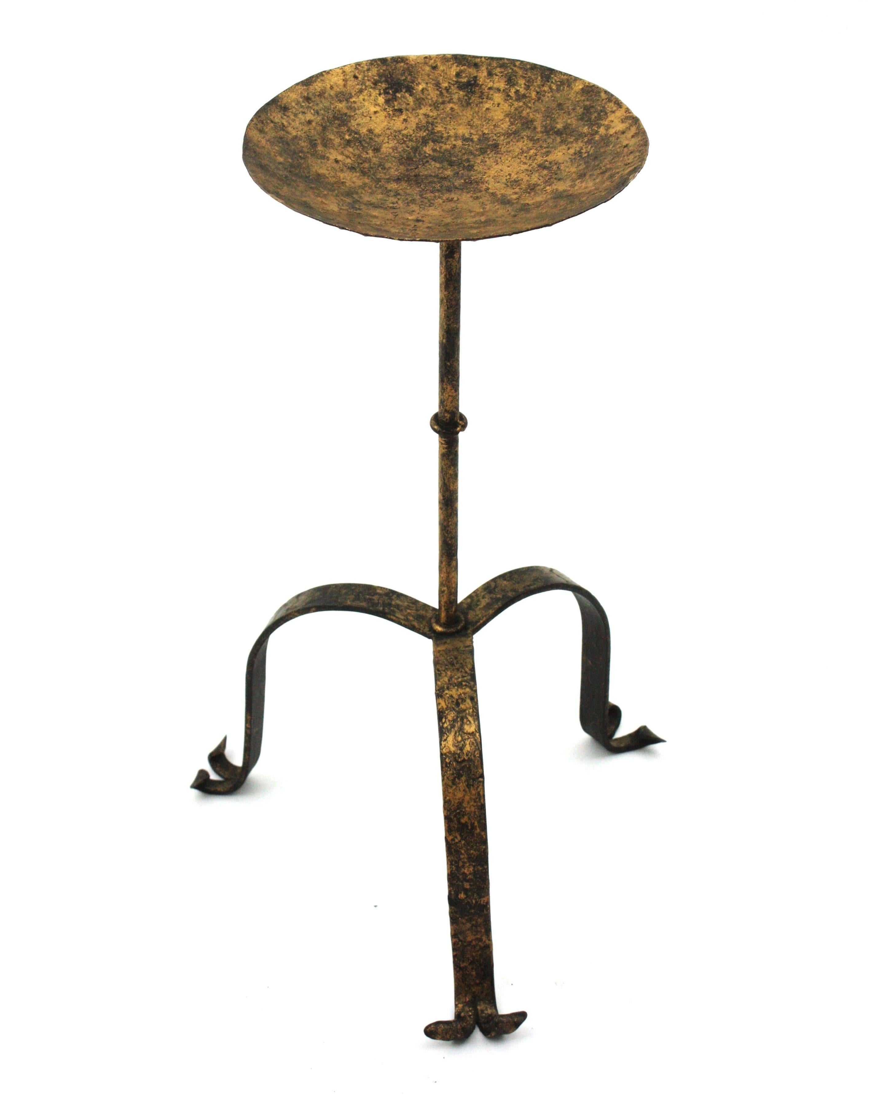 Metal Spanish Drinks Table / Side Table / Martini Table in Gilt Iron, 1940s For Sale