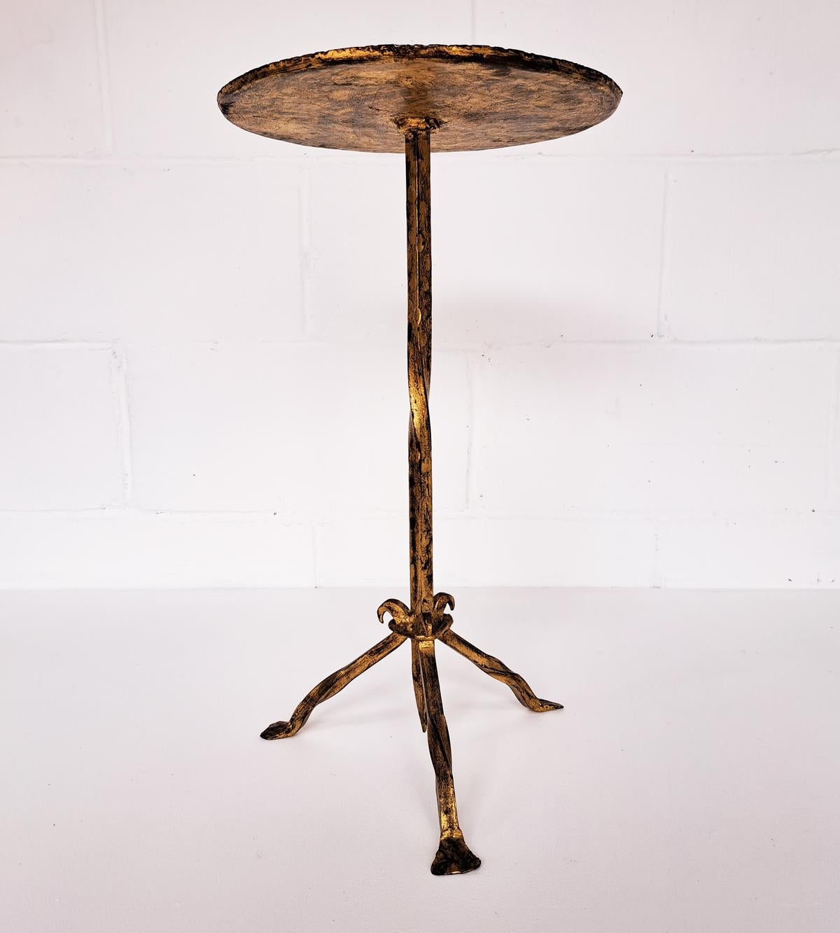 Hammered Spanish Drinks Table / Side Table / Martini Table in Gilt Iron, 1950s