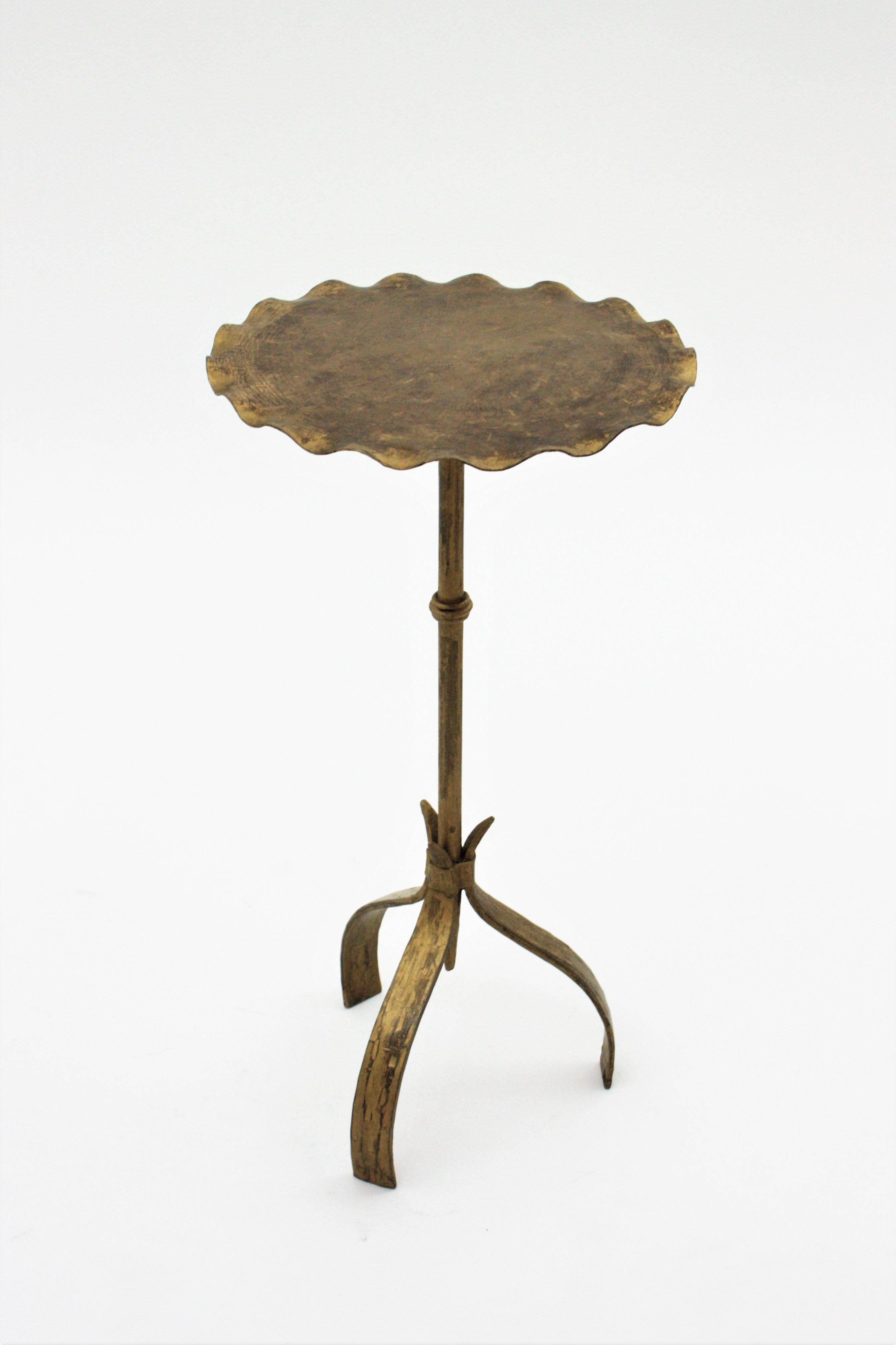 Spanish Drinks Table / Side Table / Martini Table in Gilt Iron with Wavy Top 2