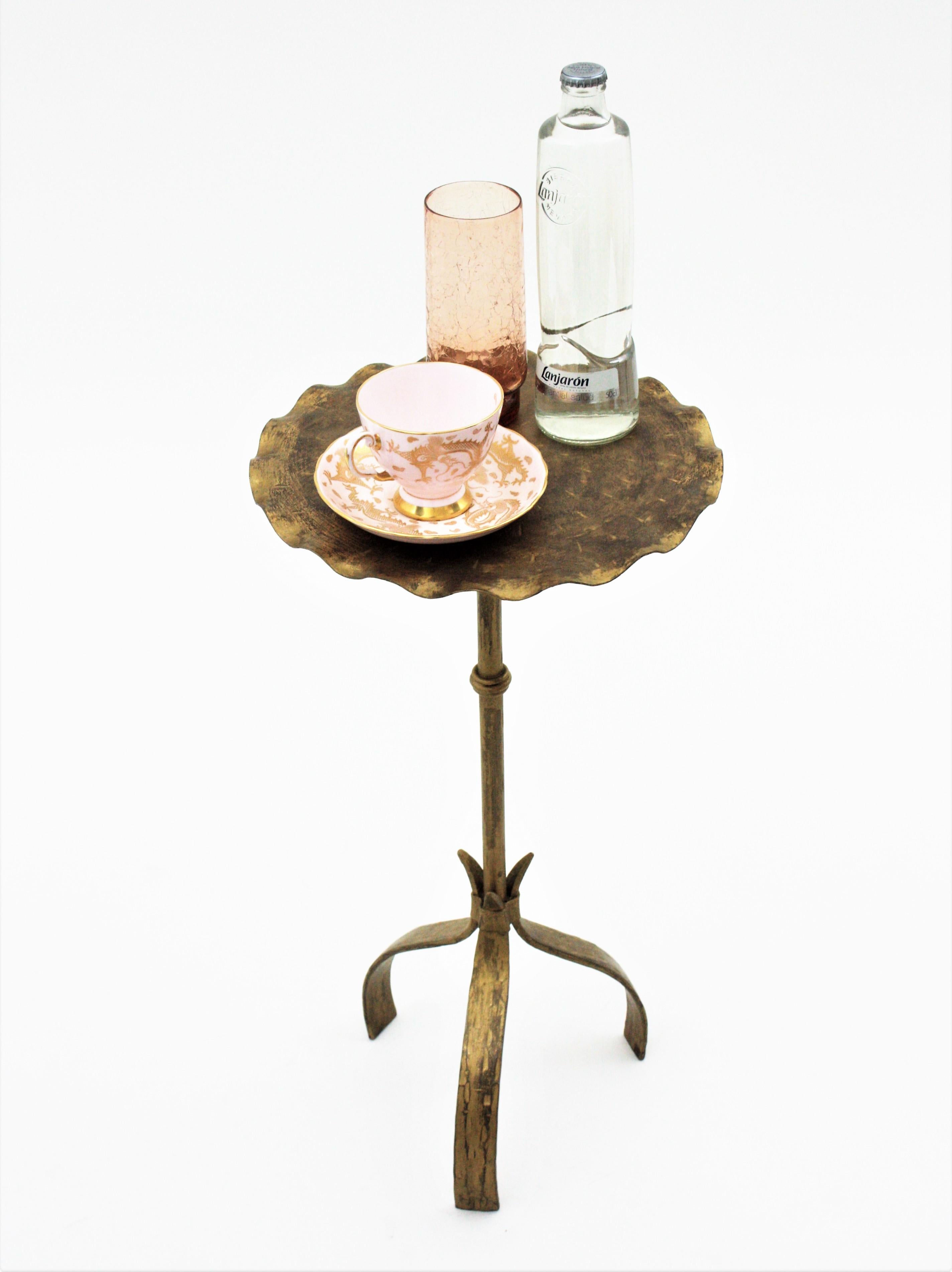 Spanish Drinks Table / Side Table / Martini Table in Gilt Iron with Wavy Top 5