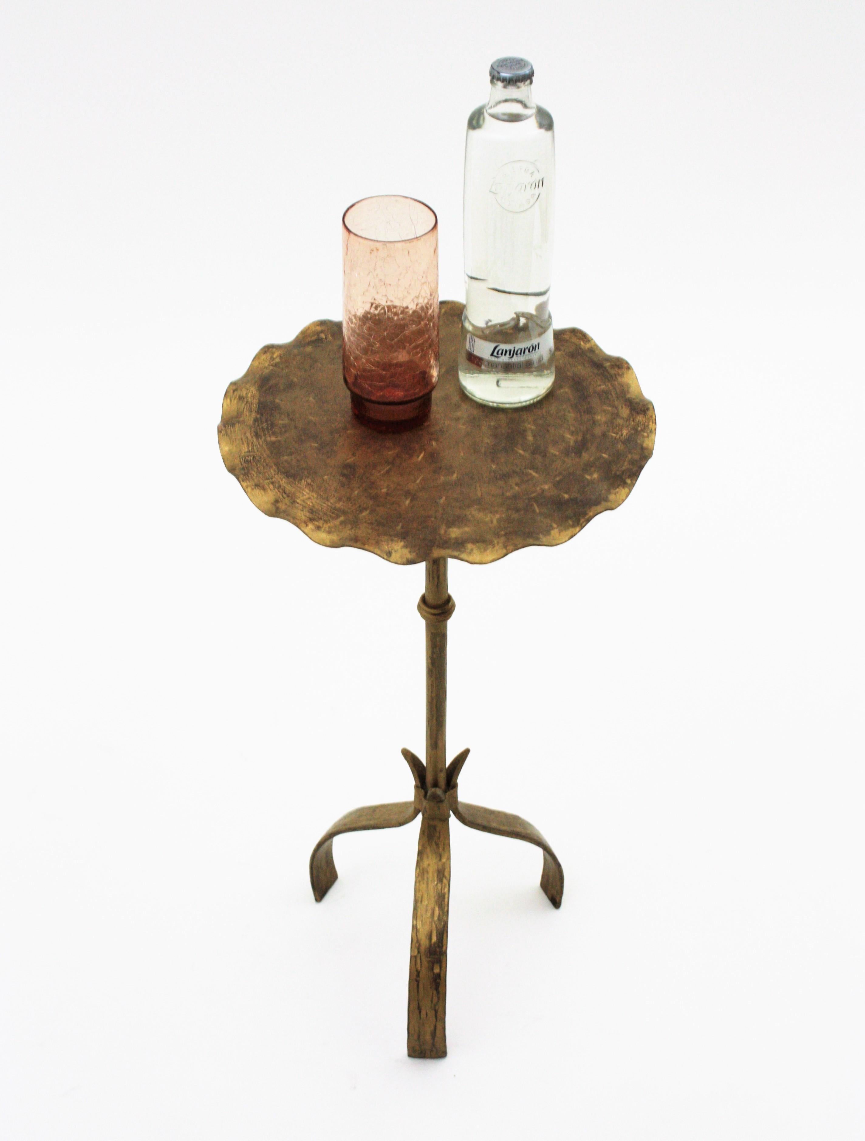 Spanish Drinks Table / Side Table / Martini Table in Gilt Iron with Wavy Top 6