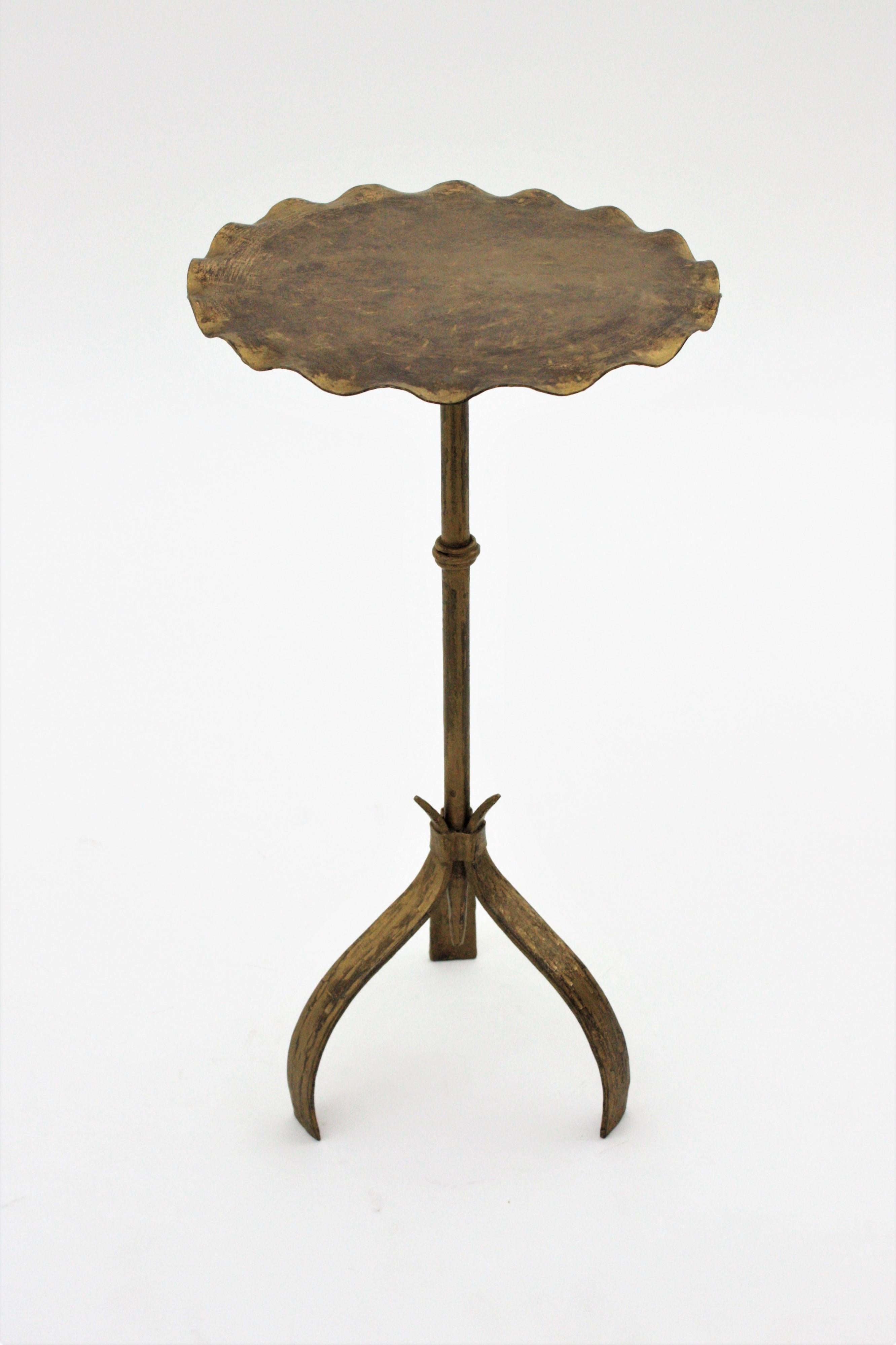 Spanish Drinks Table / Side Table / Martini Table in Gilt Iron with Wavy Top 9