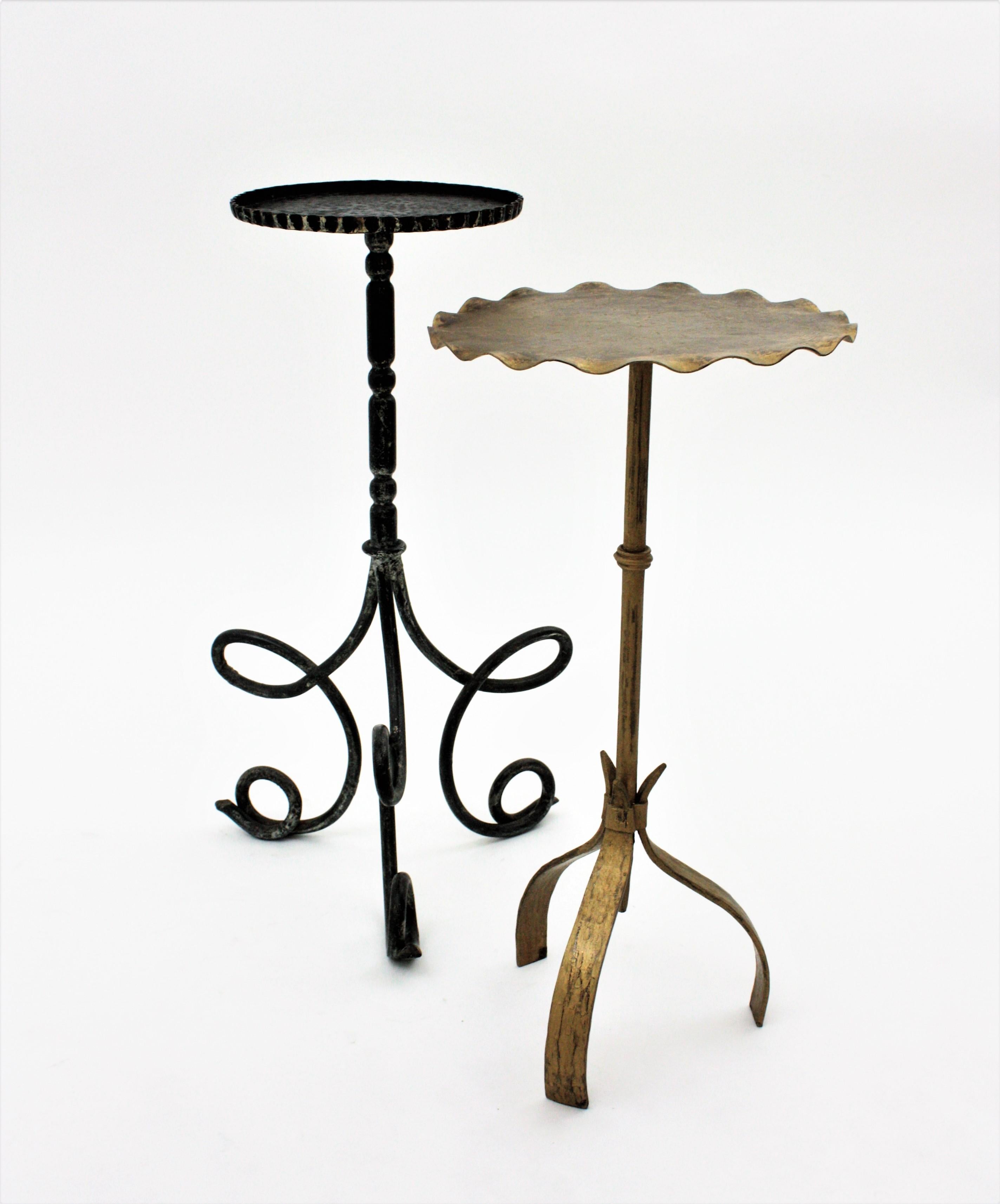 Spanish Drinks Table / Side Table / Martini Table in Gilt Iron with Wavy Top 11