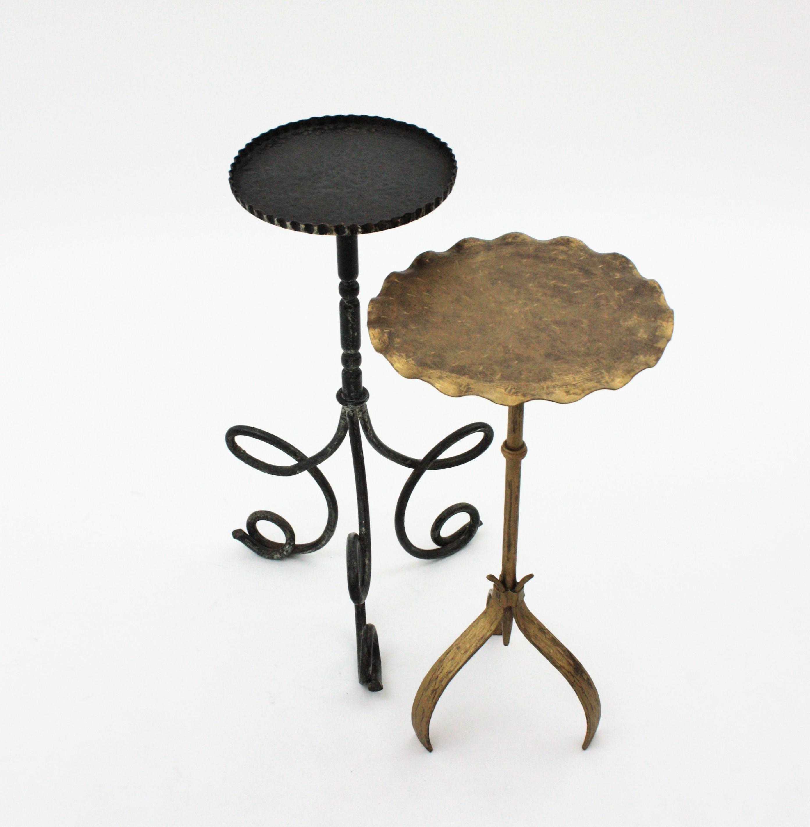 Mid-Century Modern Spanish Drinks Table / Side Table / Martini Table in Gilt Iron with Wavy Top