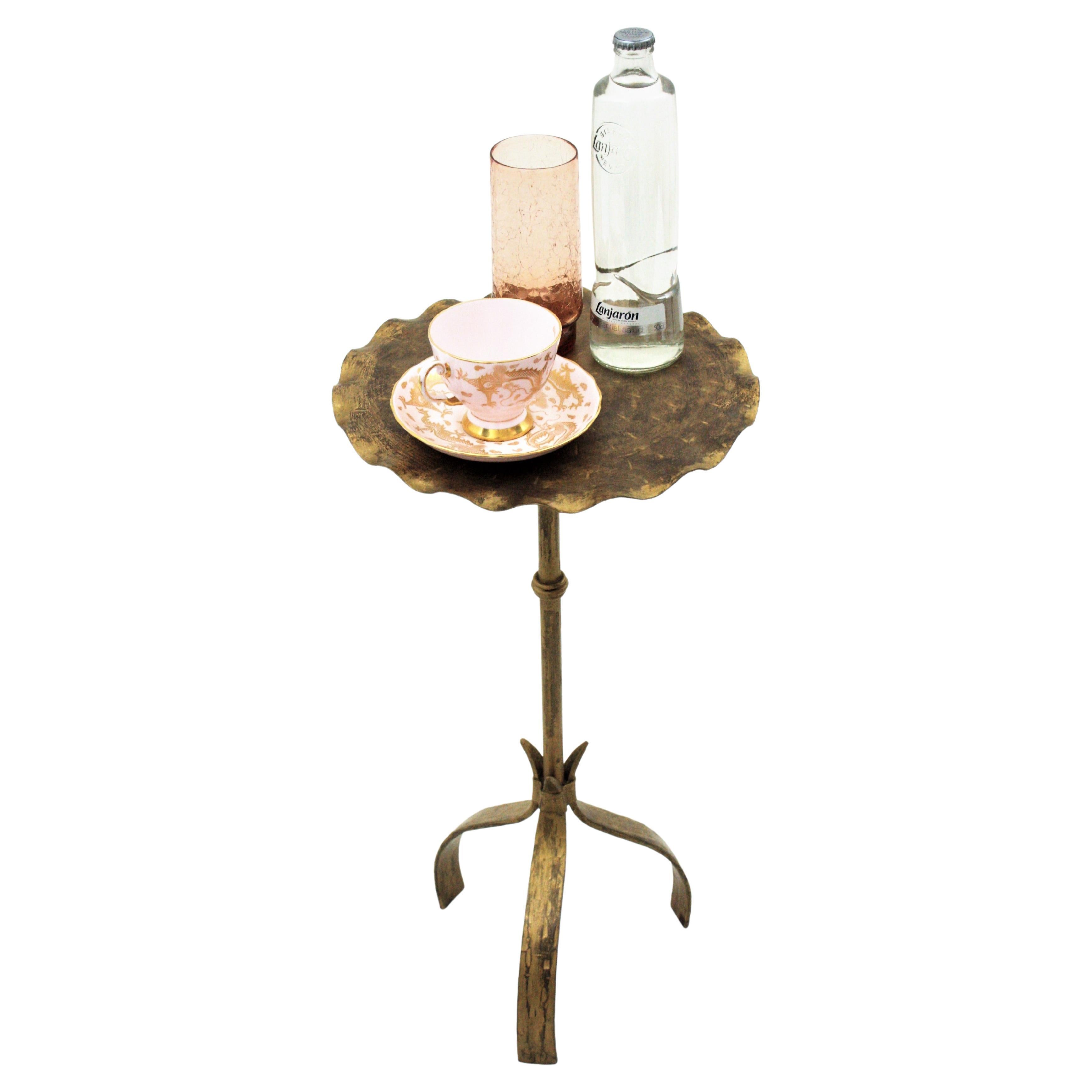 Spanish Drinks Table / Side Table / Martini Table in Gilt Iron with Wavy Top