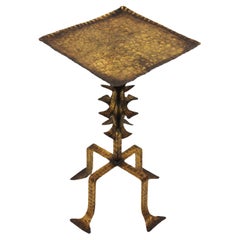 Mesa auxiliar española / Mesa de bebidas / Mesa Martini de hierro forjado dorado