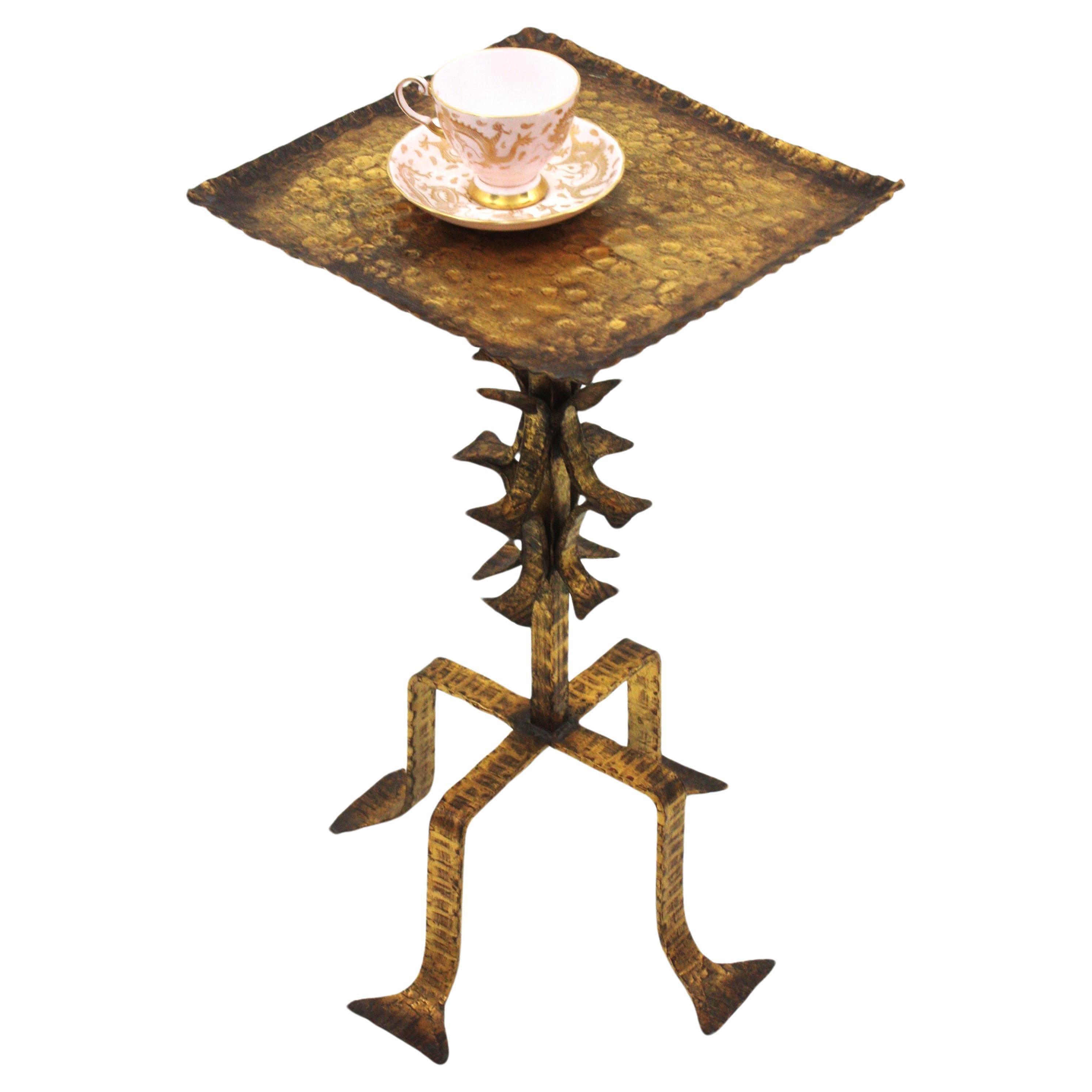 Spanish Side Table / Drinks Table / Martini Table in Gilt Wrought Iron For Sale