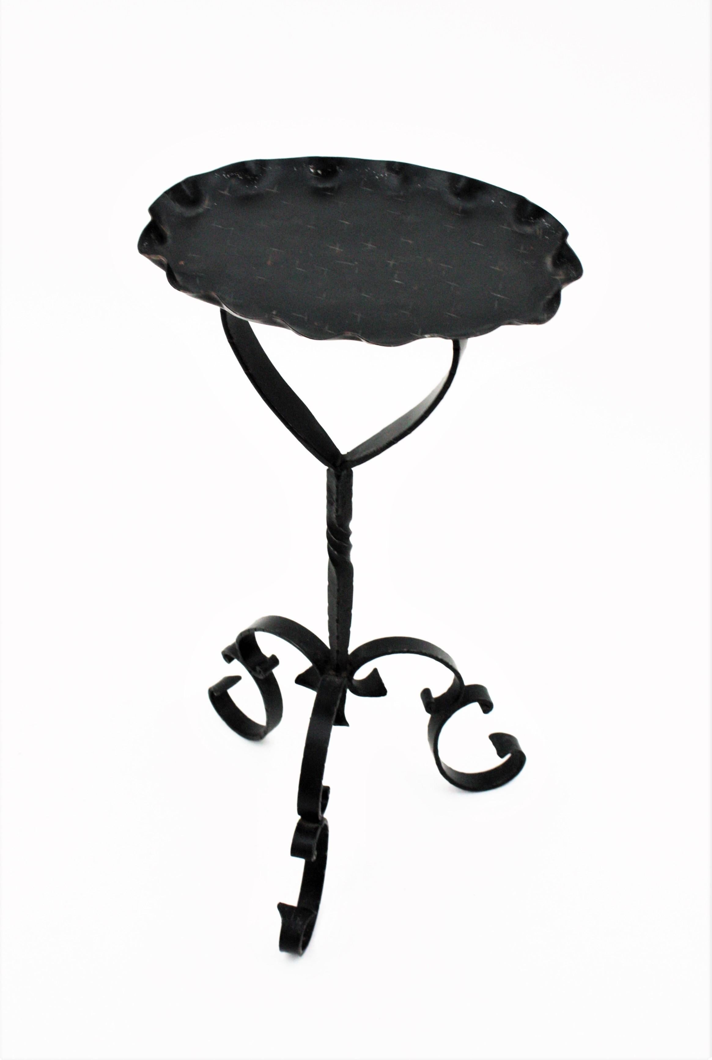 Brutalist Spanish Drinks Table / Side Table / Oval Martini Table in Wrought Iron For Sale