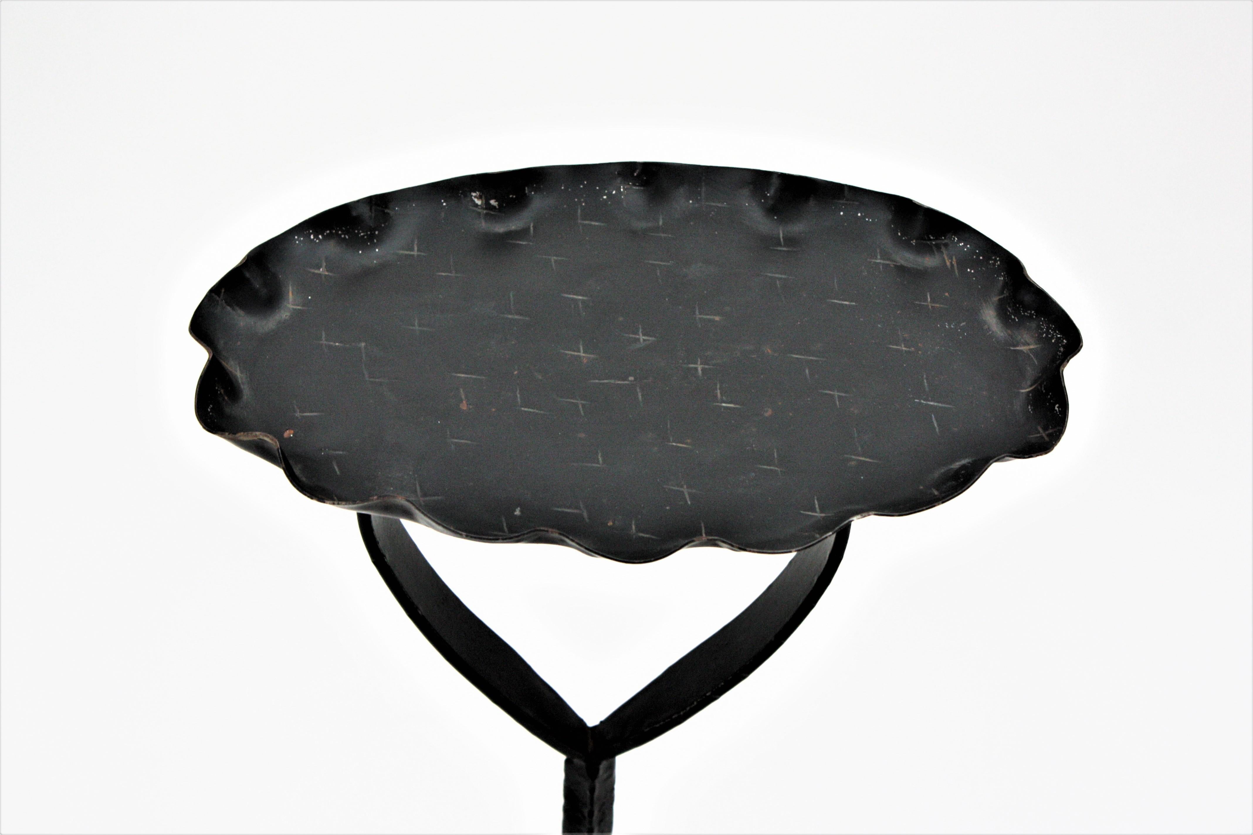 Hand-Crafted Spanish Drinks Table / Side Table / Oval Martini Table in Wrought Iron For Sale