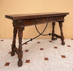 Console espagnole à abattants avec traverses en fer, années 1940