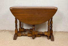 Spanish Drop-Leaf Dining Table with Barley Twist Legs, Mid-20th Century
