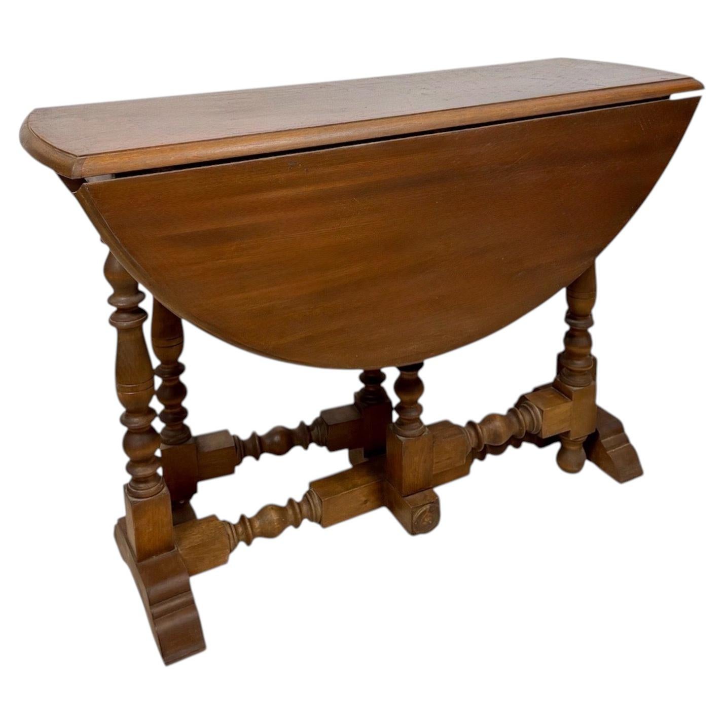 Spanish Drop-Leaf Dining Table with Barley Twist Legs, Mid-20th Century For Sale