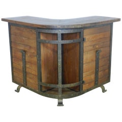 Spanish Dry Bar Wrought Iron and Elm Vintage, 20th Century