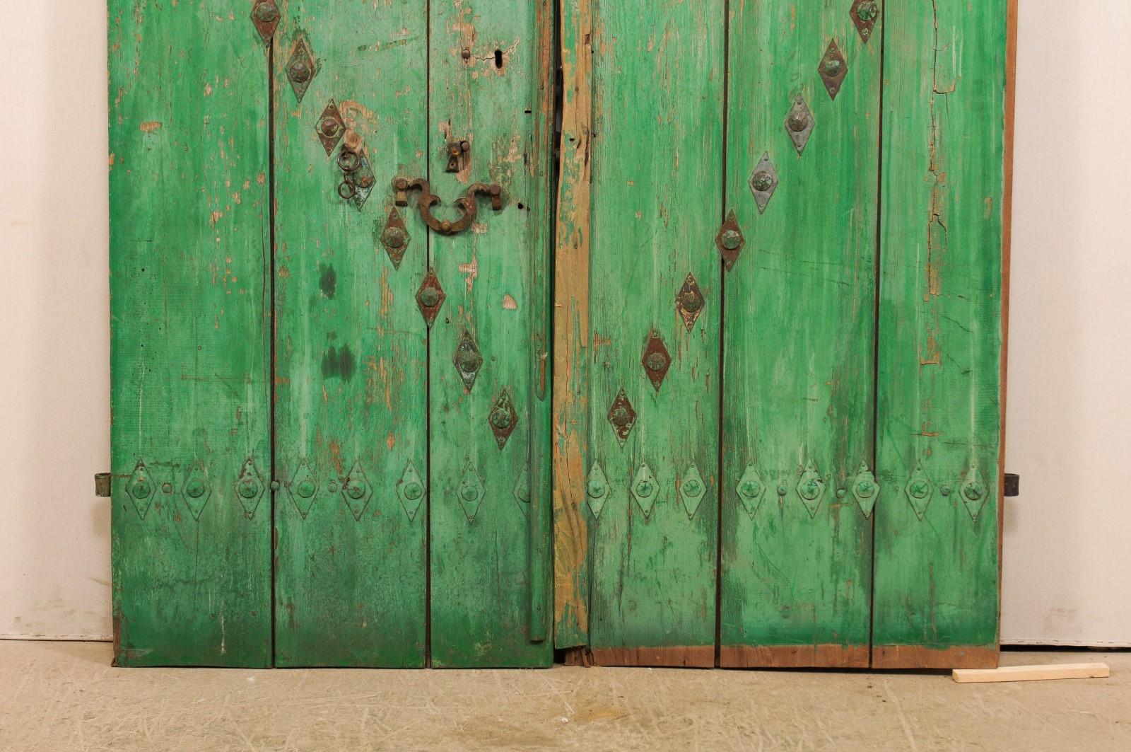 Spanish Pair Early 19th C. Wooden Doors w/Original Iron Hardware, 6.75 Ft Tall 1