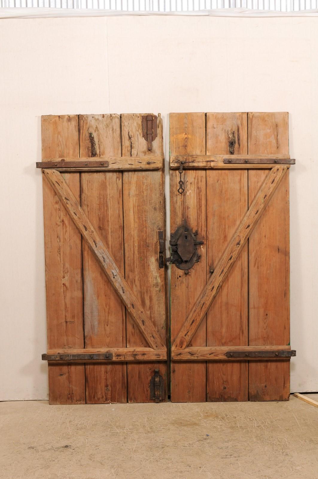 Spanish Pair Early 19th C. Wooden Doors w/Original Iron Hardware, 6.75 Ft Tall 3