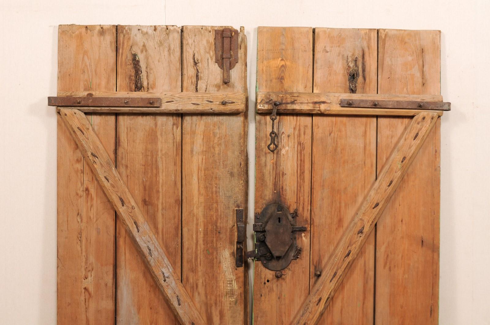 Spanish Pair Early 19th C. Wooden Doors w/Original Iron Hardware, 6.75 Ft Tall 4