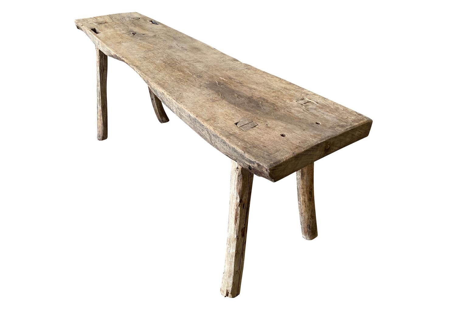 Spanish Early 19th Century Rustic Bench 1