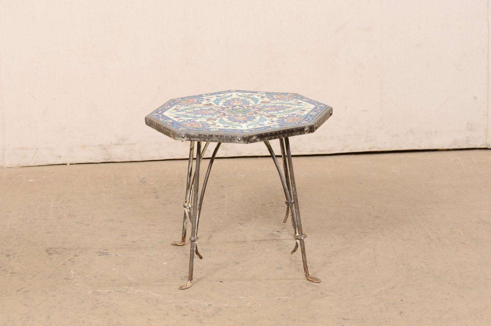 Spanish Early 20th C. Tile Top Table on Iron Base, Octagonal Shape For Sale 4